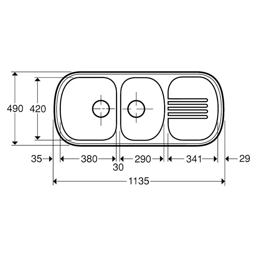 Infälld Diskbänk Contura Steel Concert C24P-1135 K Rostfri Vändbar Dubbel Diskho