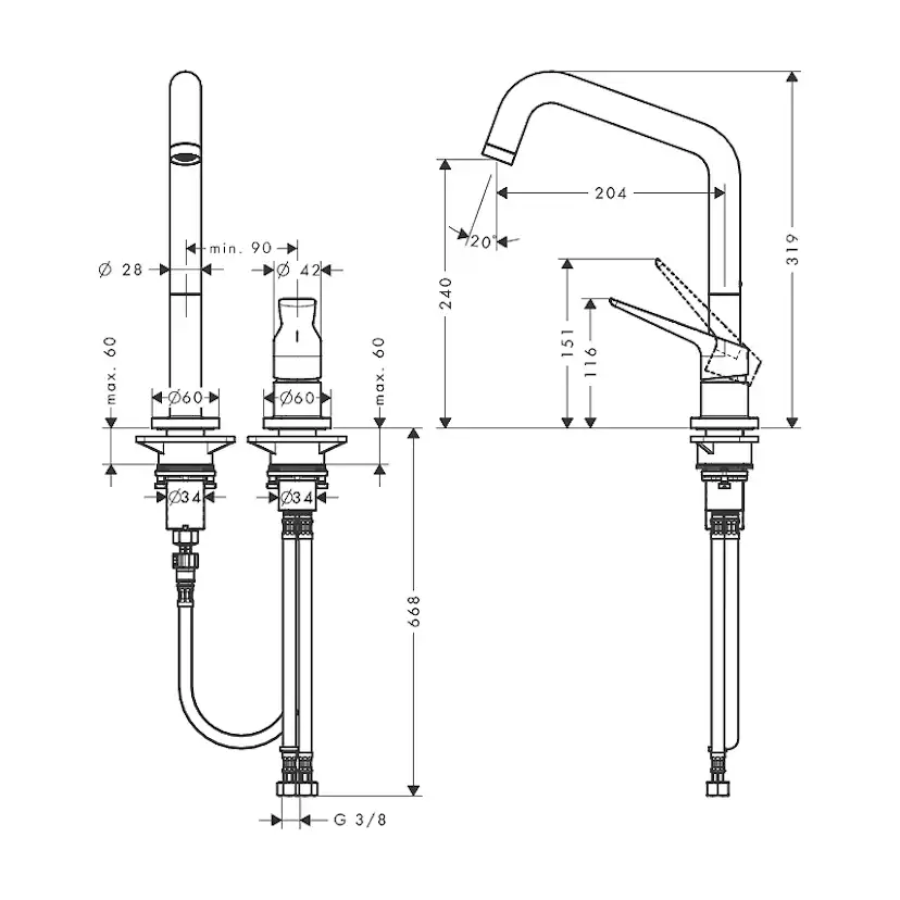 Köksblandare Axor Citterio M 2-håls