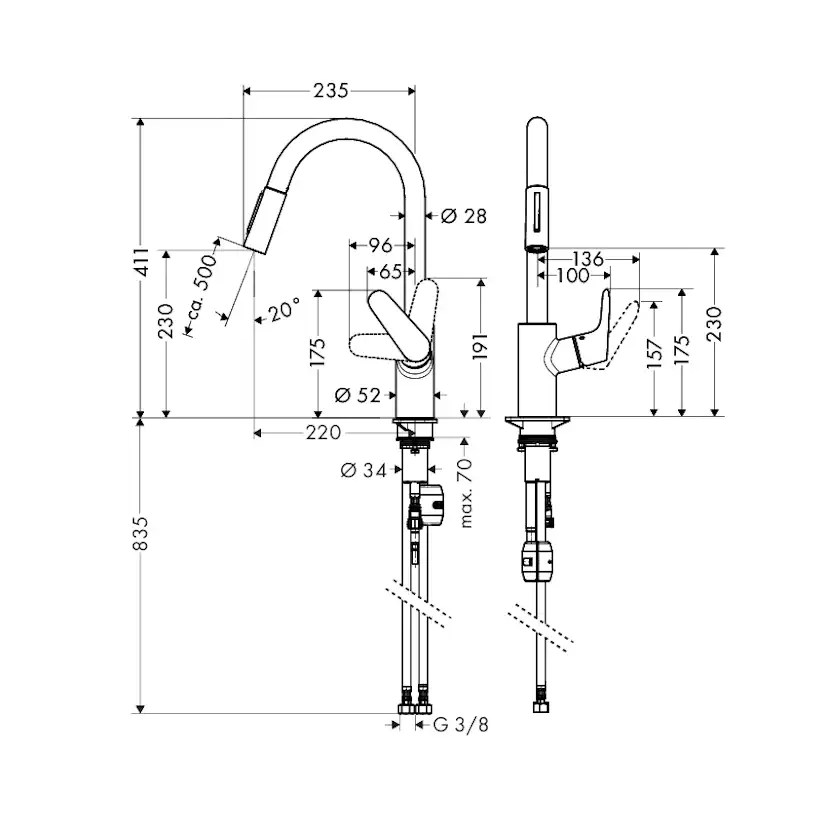 Köksblandare Hansgrohe Focus med Utdragbar Pip