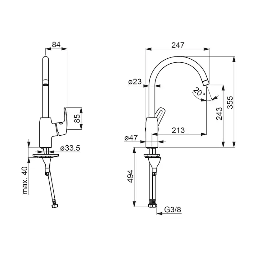 Köksblandare Oras Safira med Hög Pip
