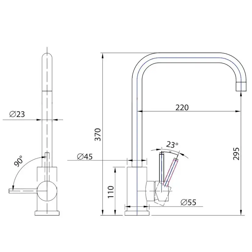 Köksblandare Strand Stainless Solid SO-1002 Rostfri Engreppsblandare Svängbar Pip