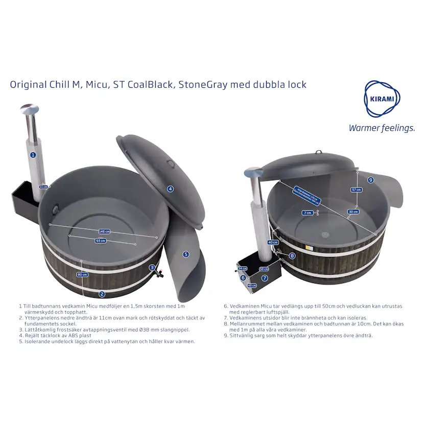 Vedeldad Badtunna Kirami Chill M MICU Dubbla Lock & Vedkamin
