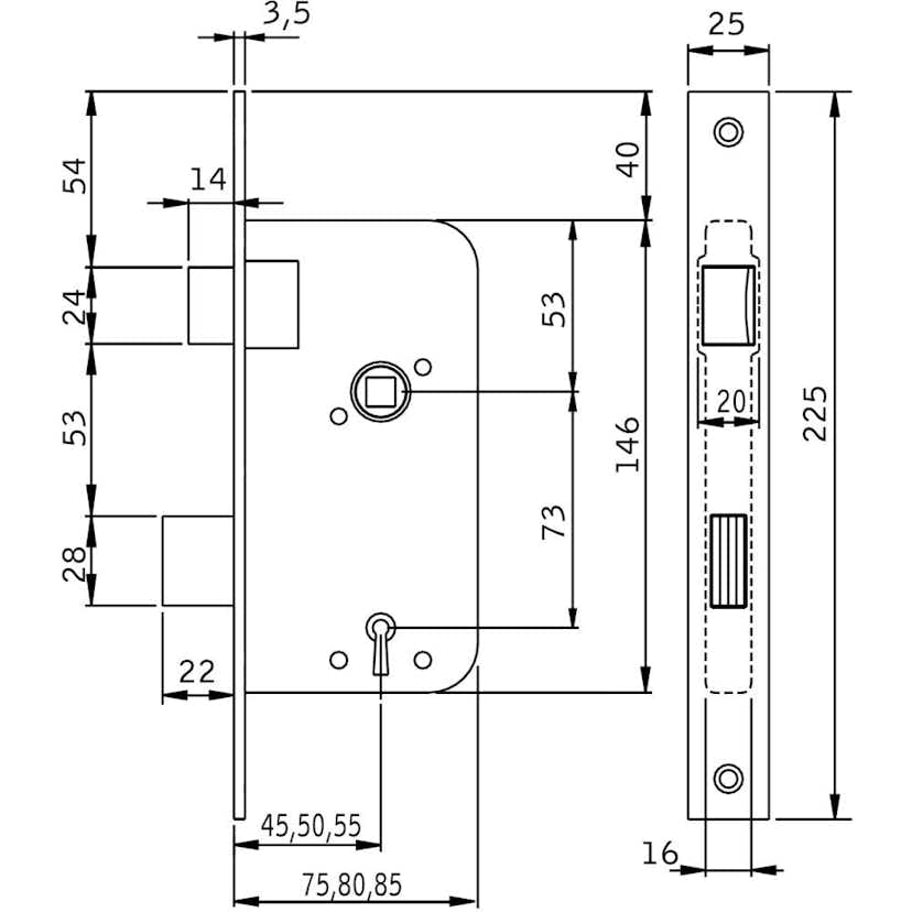 Låshus ASSA 40B7-75