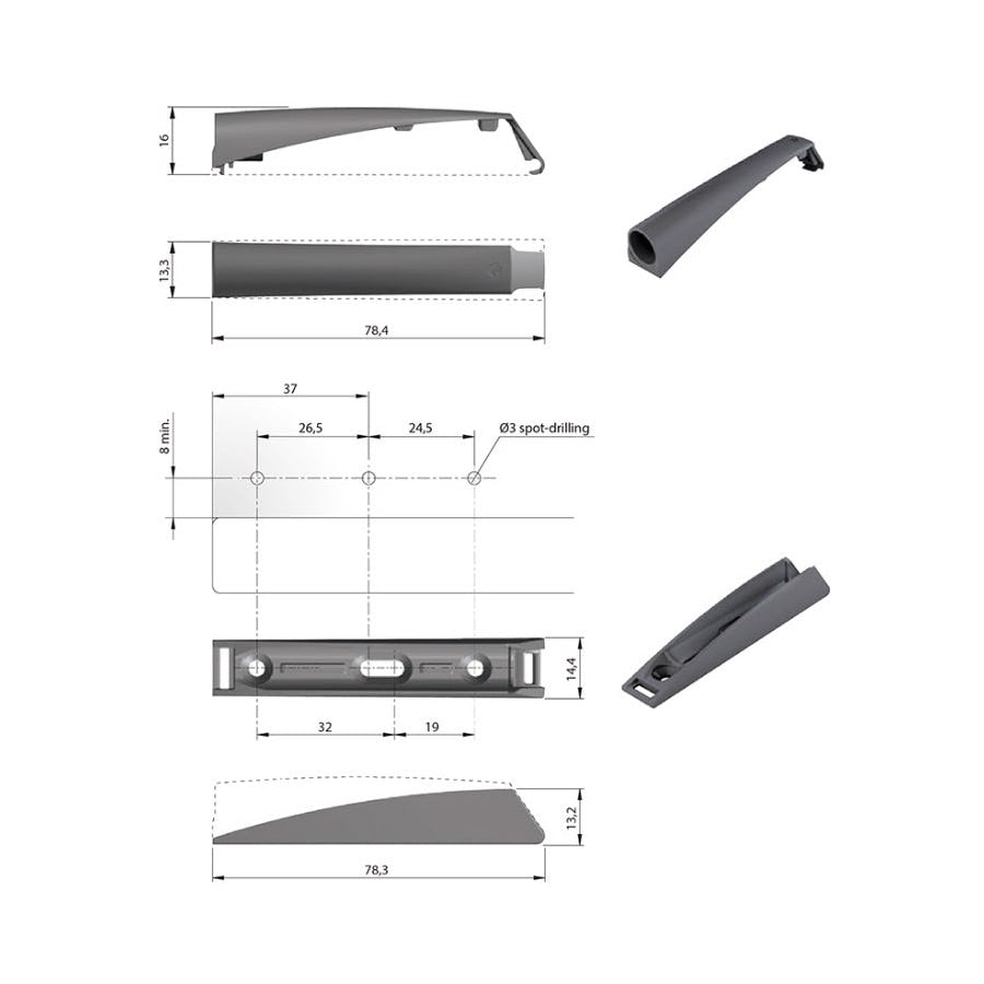 Luckdämpare Beslag Design K-push Komplett med Magnet