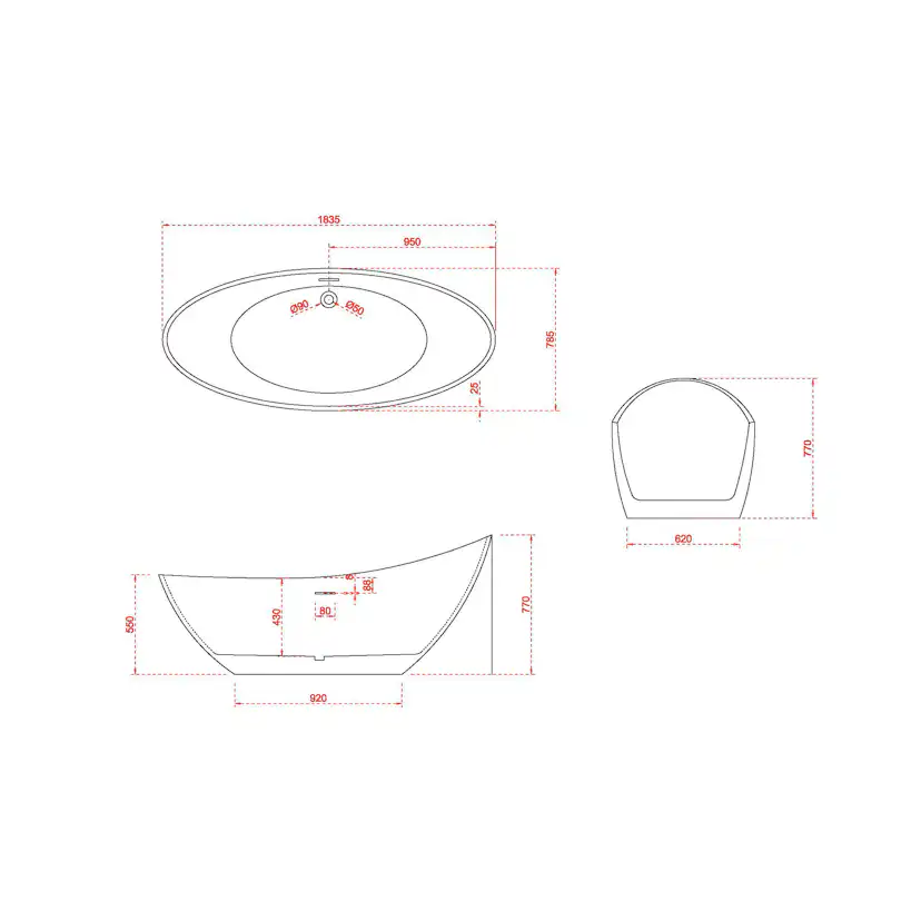 Badkar NOURK Spectacular Fristående 1835 mm