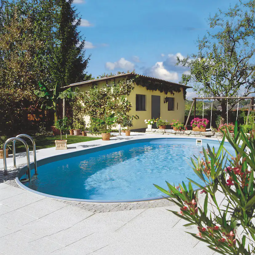 Stålväggspool Planet Pool Premium Inbyggd Oval 6x3,2 m inkl SF8 Stege och Tillbehör