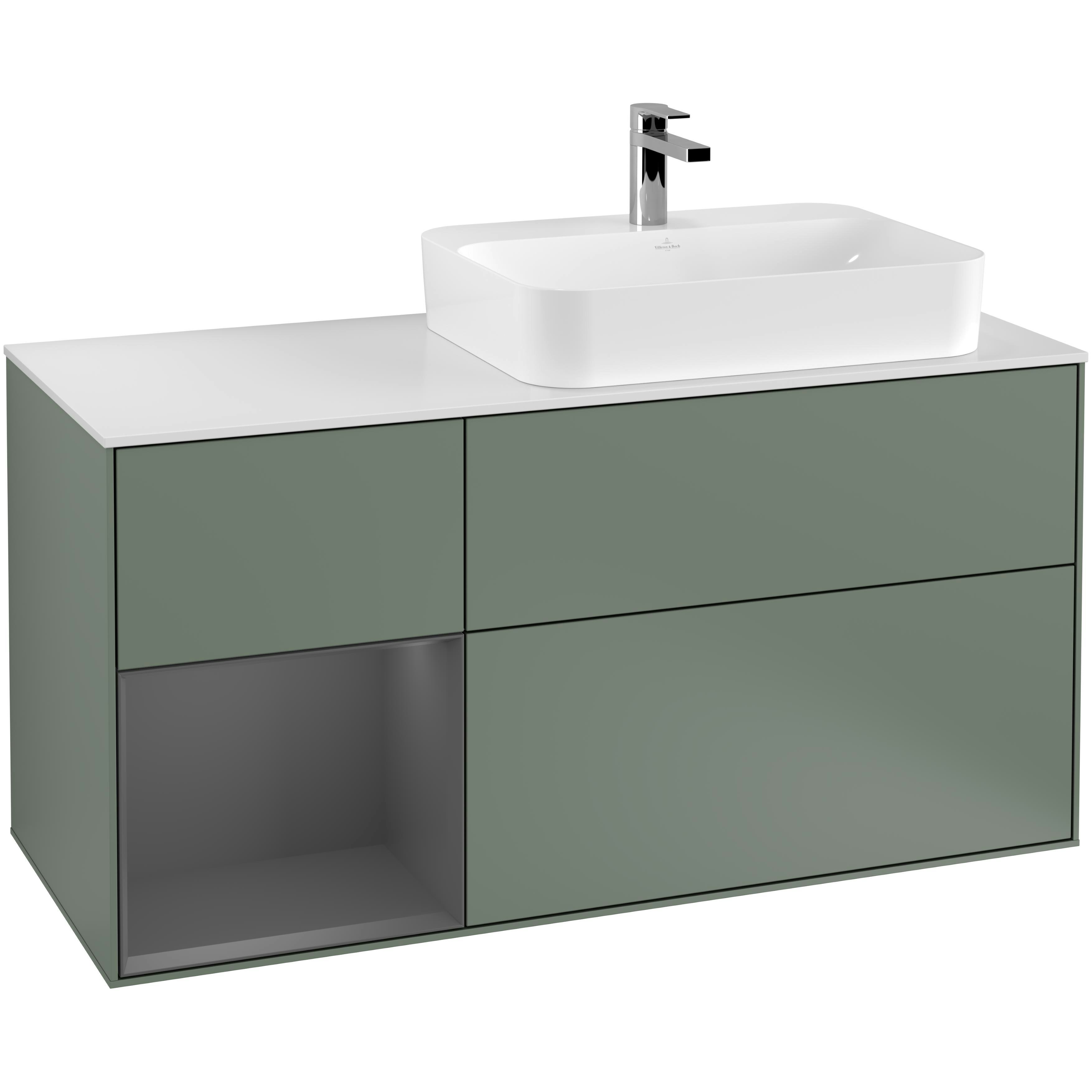 Tvättställsskåp Villeroy & Boch Finion med 3 Lådor Hylla och Bänkskiva för Ocentrerat Ytmonterat Tvättställ