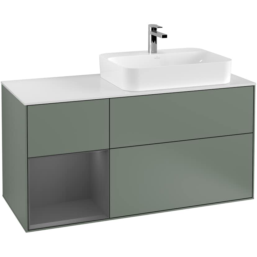 Tvättställsskåp Villeroy & Boch Finion med 3 Lådor Hylla och Bänkskiva för Ocentrerat Ytmonterat Tvättställ