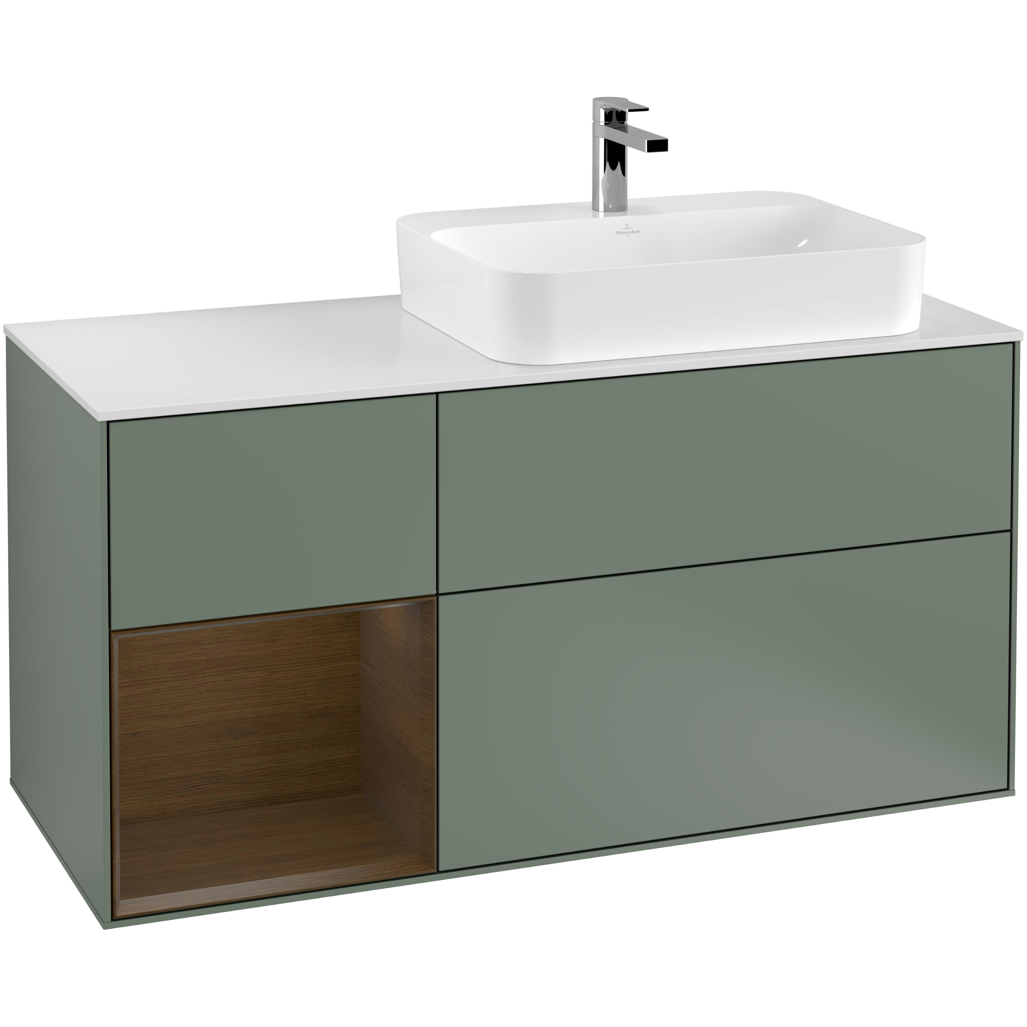 Tvättställsskåp Villeroy & Boch Finion med 3 Lådor Hylla och Bänkskiva för Ocentrerat Ytmonterat Tvättställ