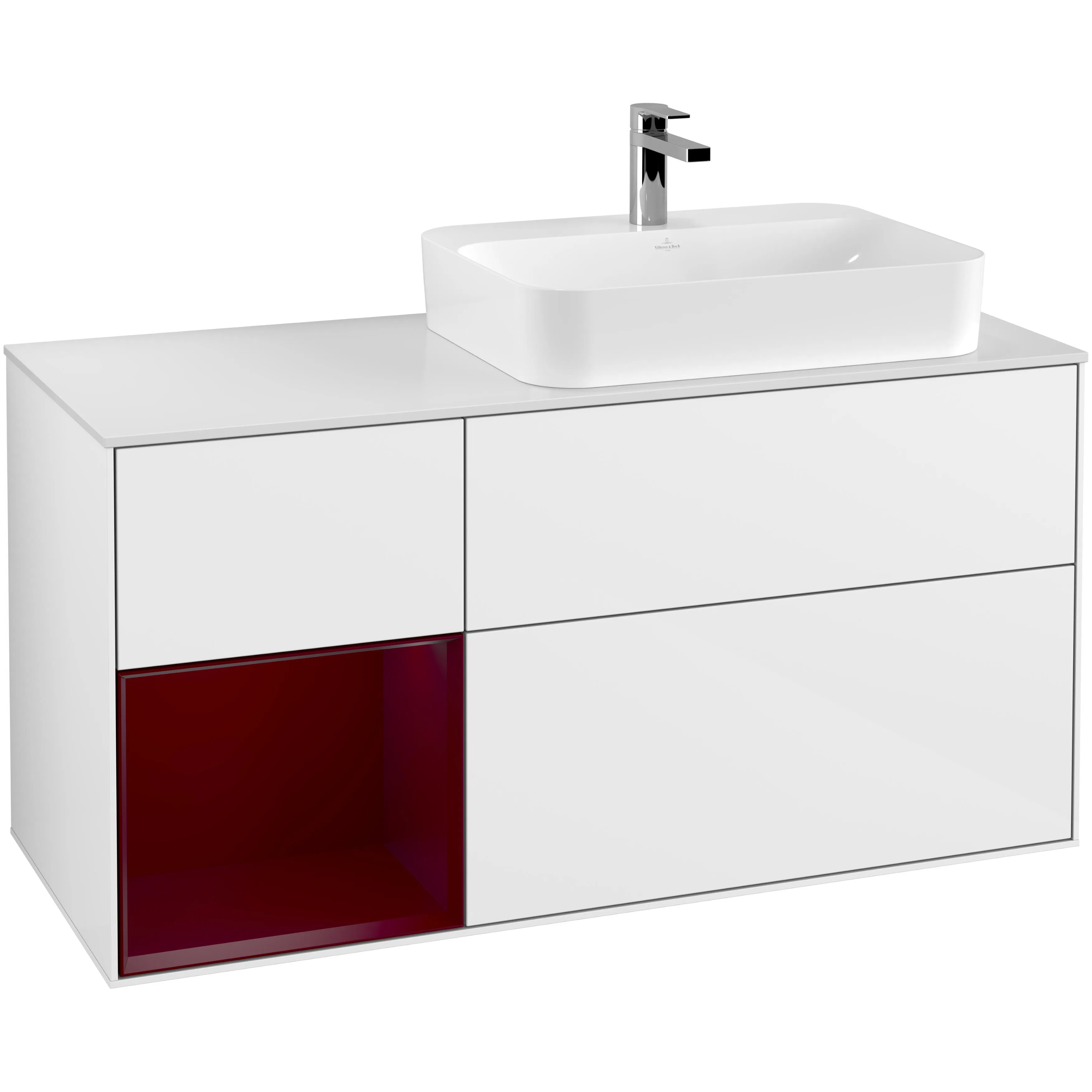 Tvättställsskåp Villeroy & Boch Finion med 3 Lådor Hylla och Bänkskiva för Ocentrerat Ytmonterat Tvättställ