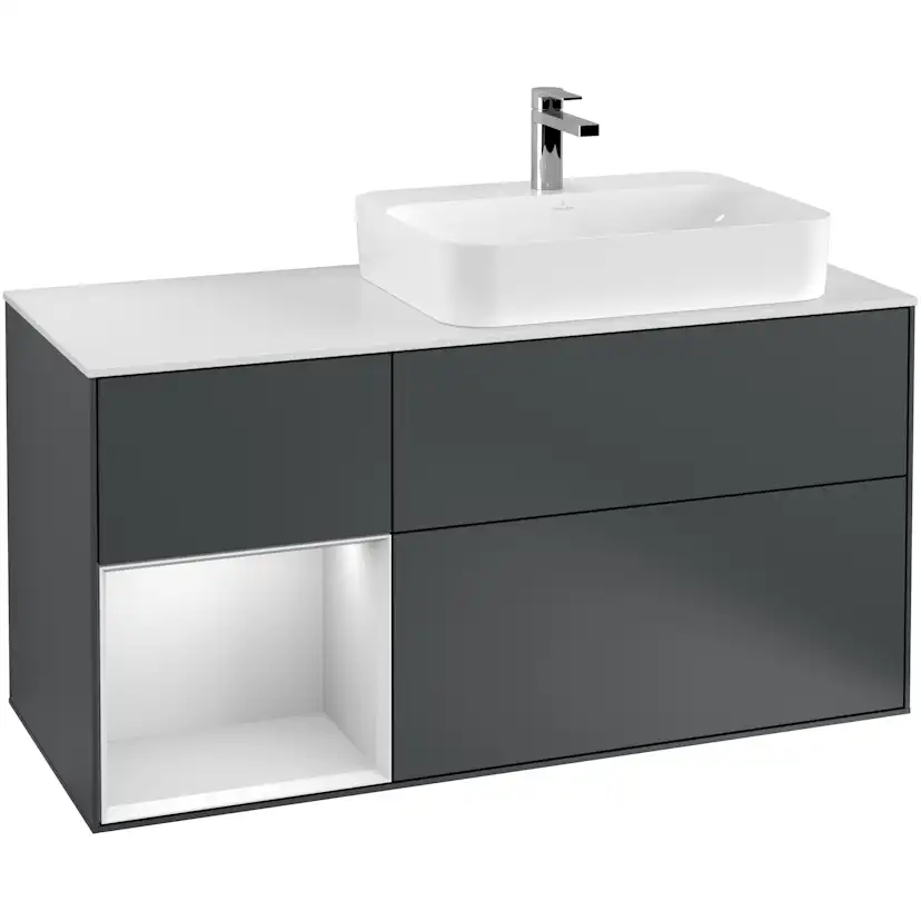 Tvättställsskåp Villeroy & Boch Finion med 3 Lådor Hylla och Bänkskiva för Ocentrerat Ytmonterat Tvättställ