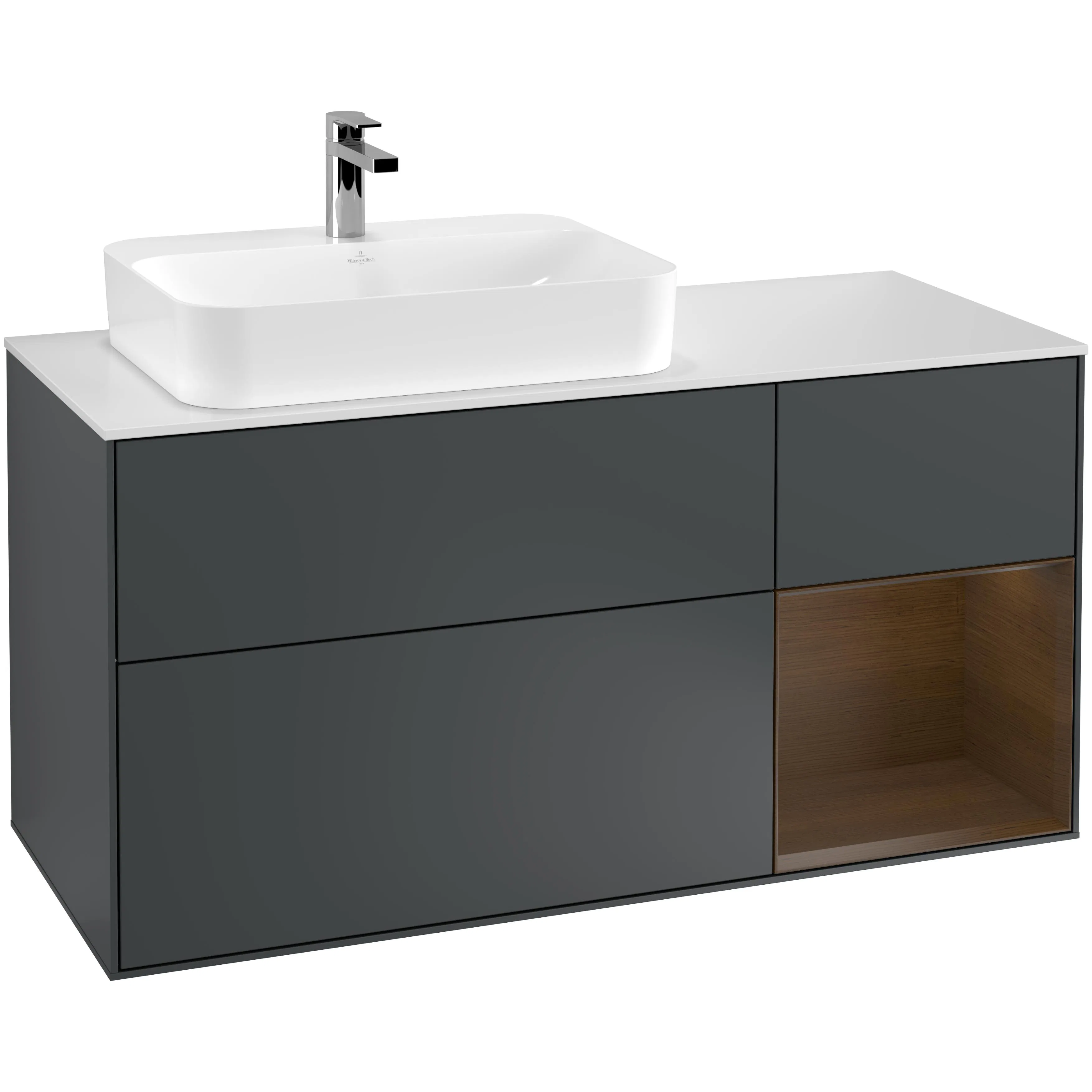 Tvättställsskåp Villeroy & Boch Finion med 3 Lådor Hylla och Bänkskiva för Ocentrerat Ytmonterat Tvättställ