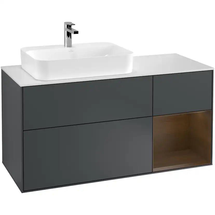 Tvättställsskåp Villeroy & Boch Finion med 3 Lådor Hylla och Bänkskiva för Ocentrerat Ytmonterat Tvättställ