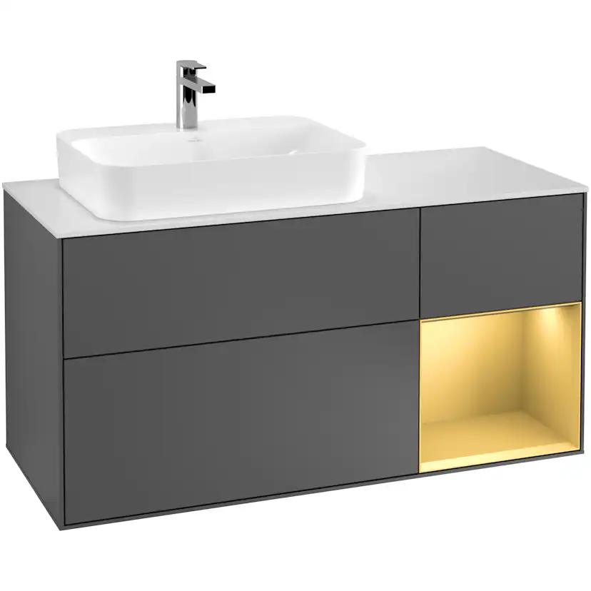 Tvättställsskåp Villeroy & Boch Finion med 3 Lådor Hylla och Bänkskiva för Ocentrerat Ytmonterat Tvättställ