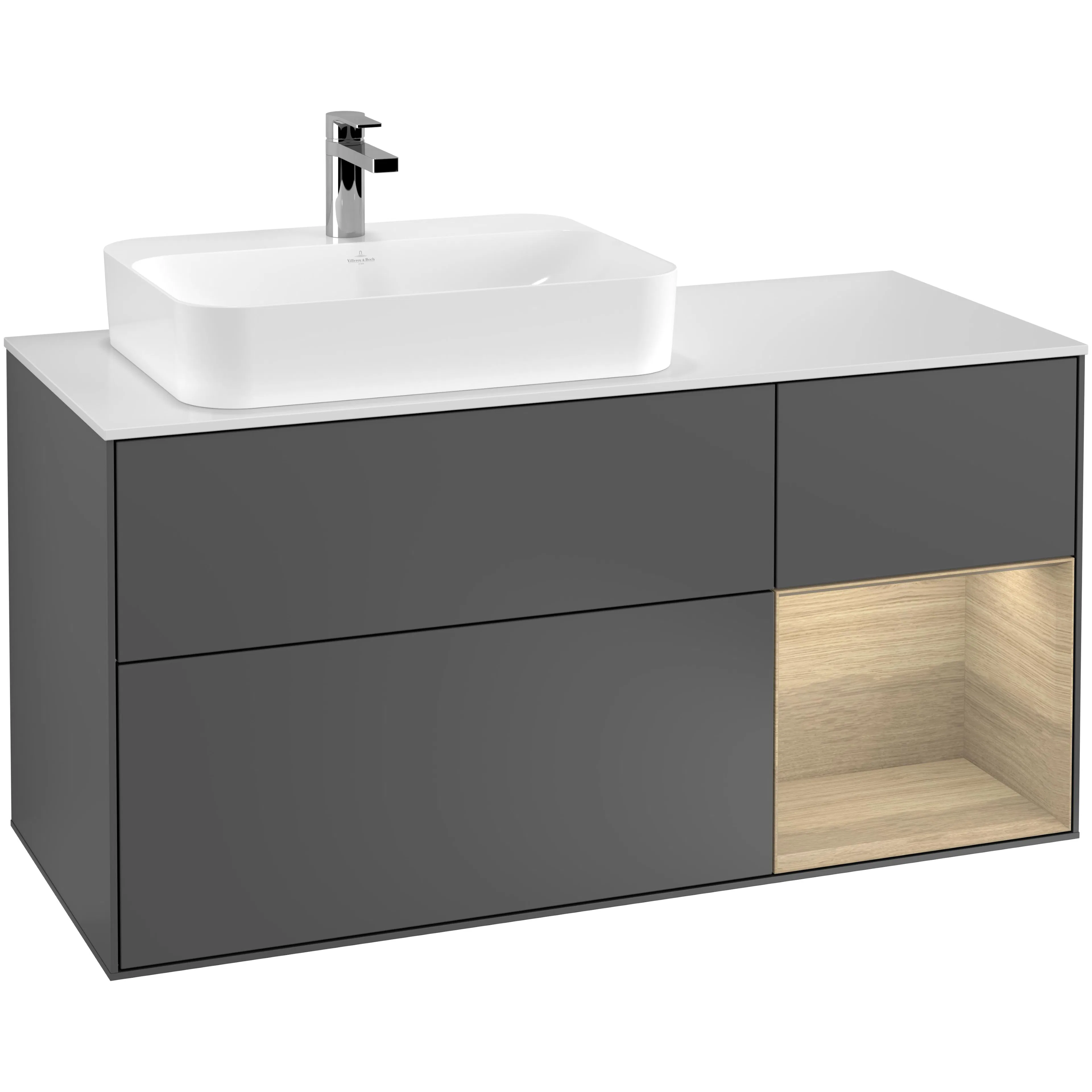 Tvättställsskåp Villeroy & Boch Finion med 3 Lådor Hylla och Bänkskiva för Ocentrerat Ytmonterat Tvättställ