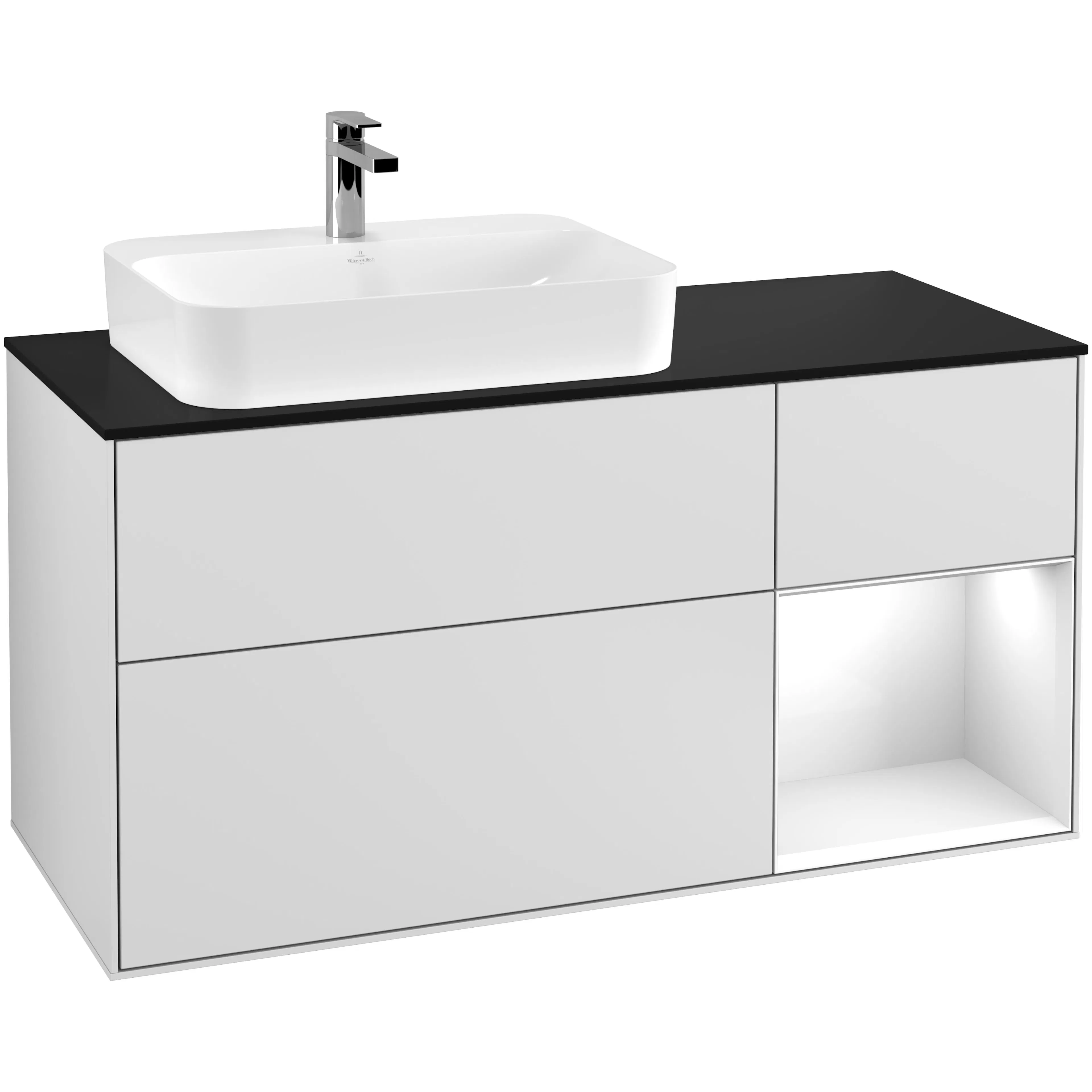 Tvättställsskåp Villeroy & Boch Finion med 3 Lådor Hylla och Bänkskiva för Ocentrerat Ytmonterat Tvättställ