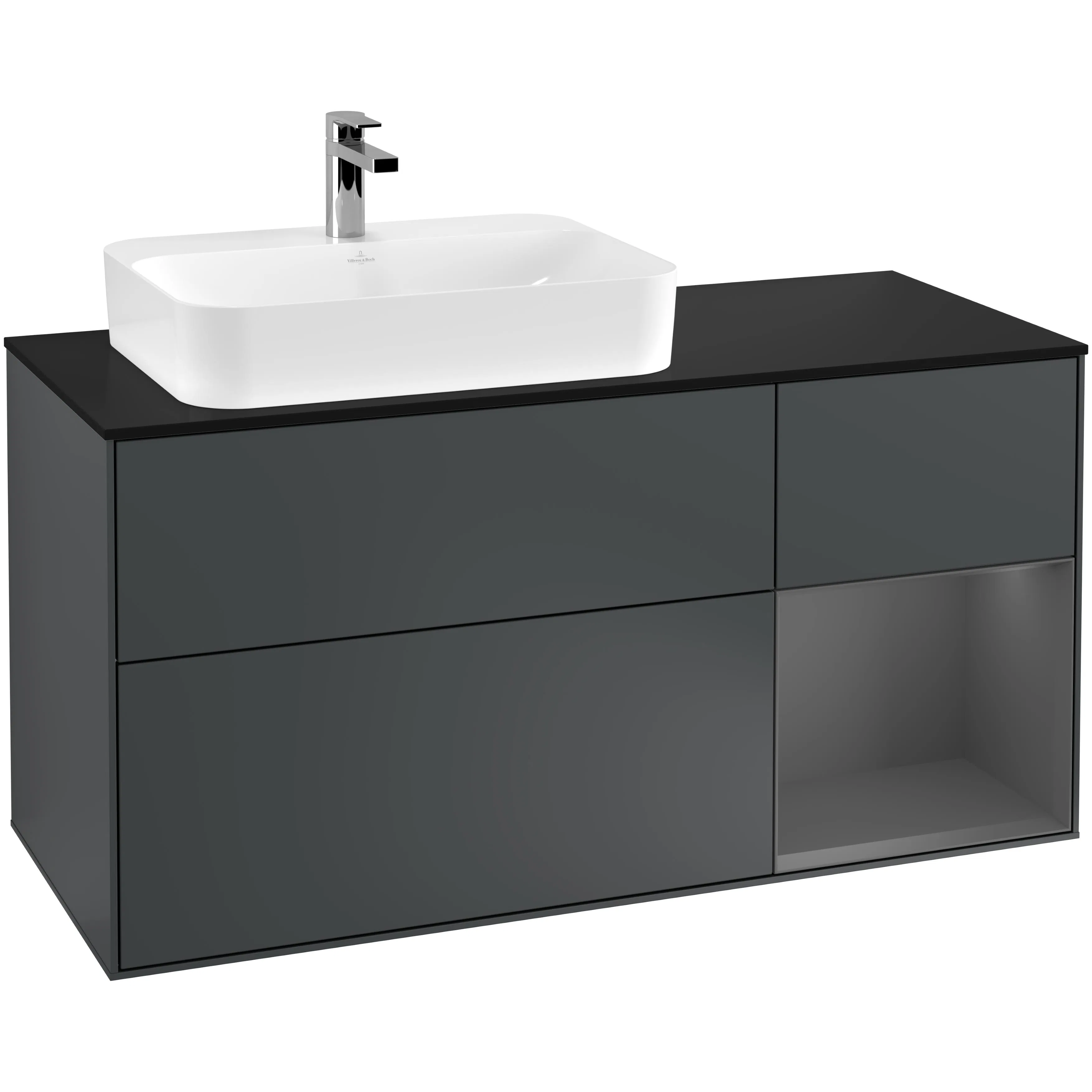 Tvättställsskåp Villeroy & Boch Finion med 3 Lådor Hylla och Bänkskiva för Ocentrerat Ytmonterat Tvättställ