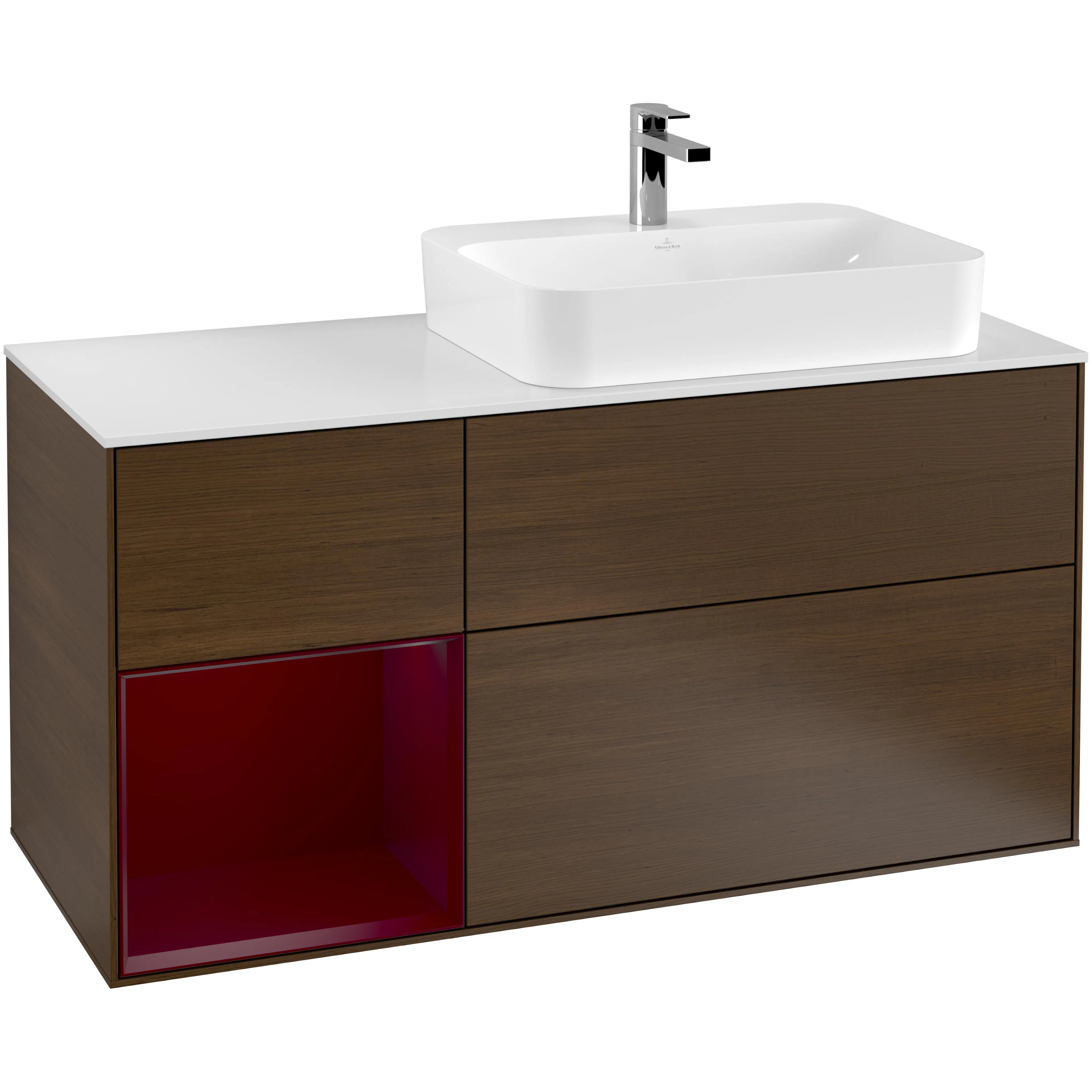 Tvättställsskåp Villeroy & Boch Finion med 3 Lådor Hylla och Bänkskiva för Ocentrerat Ytmonterat Tvättställ