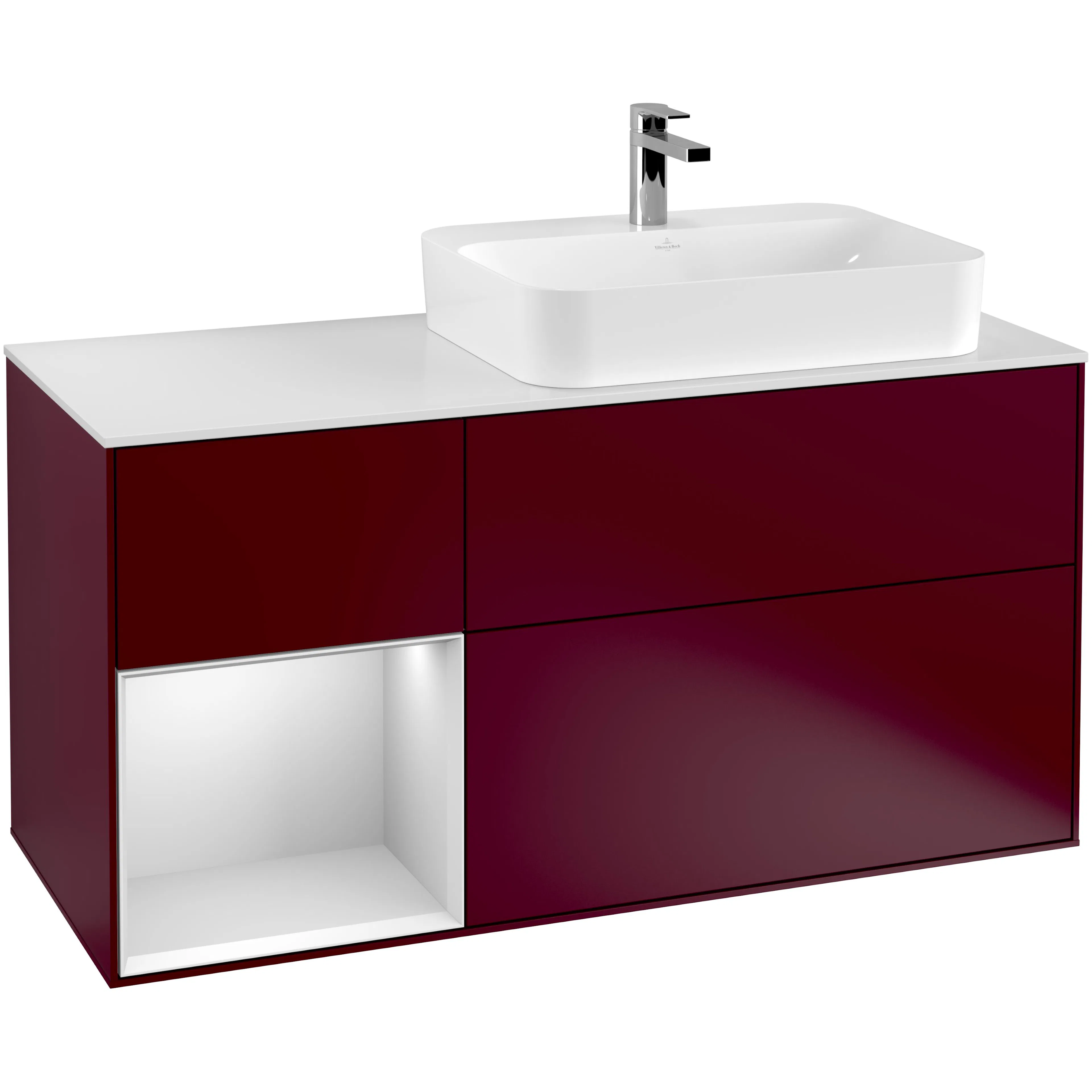 Tvättställsskåp Villeroy & Boch Finion med 3 Lådor Hylla och Bänkskiva för Ocentrerat Ytmonterat Tvättställ