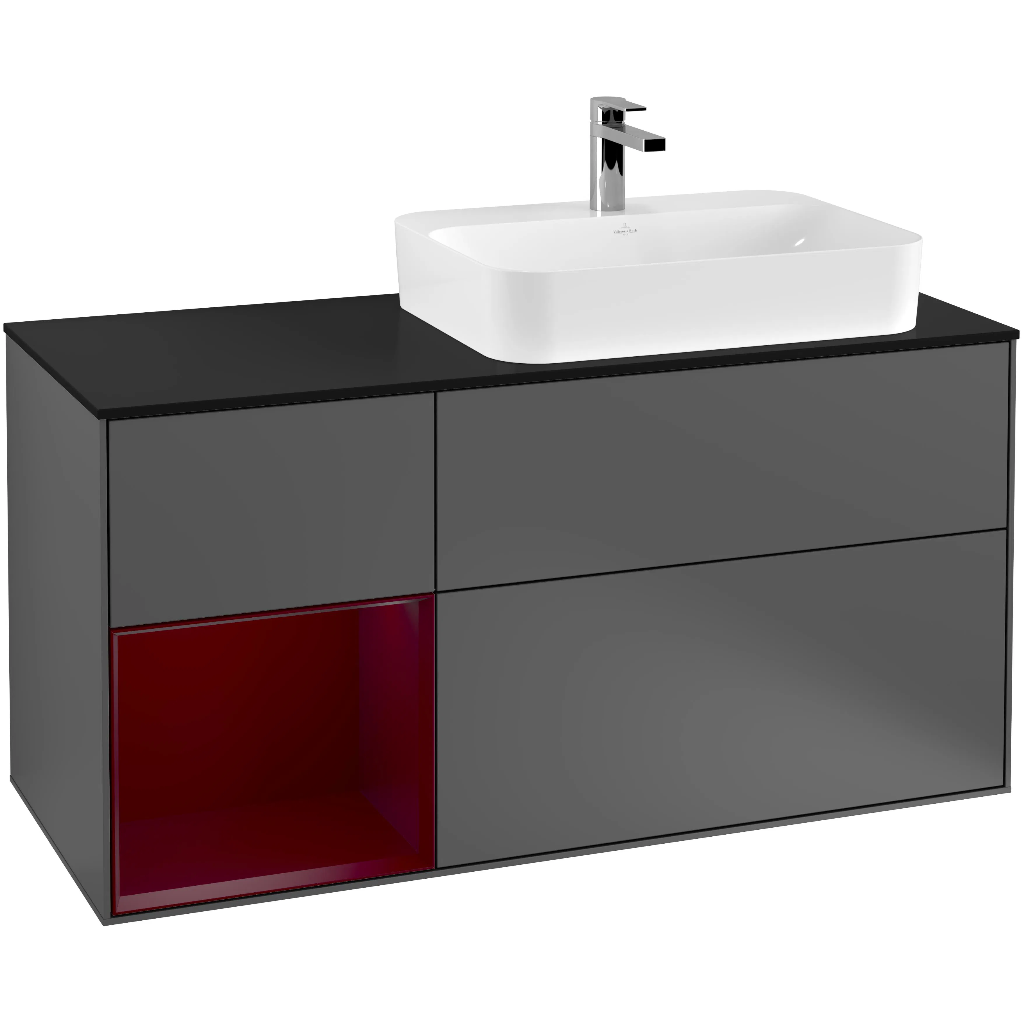 Tvättställsskåp Villeroy & Boch Finion med 3 Lådor Hylla och Bänkskiva för Ocentrerat Ytmonterat Tvättställ