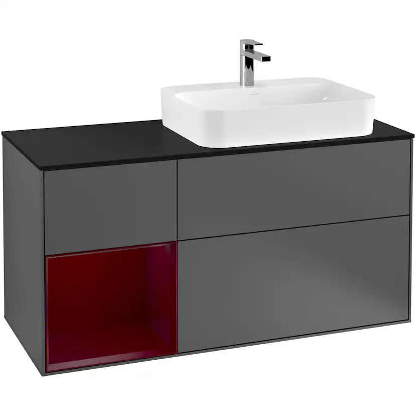 Tvättställsskåp Villeroy & Boch Finion med 3 Lådor Hylla och Bänkskiva för Ocentrerat Ytmonterat Tvättställ