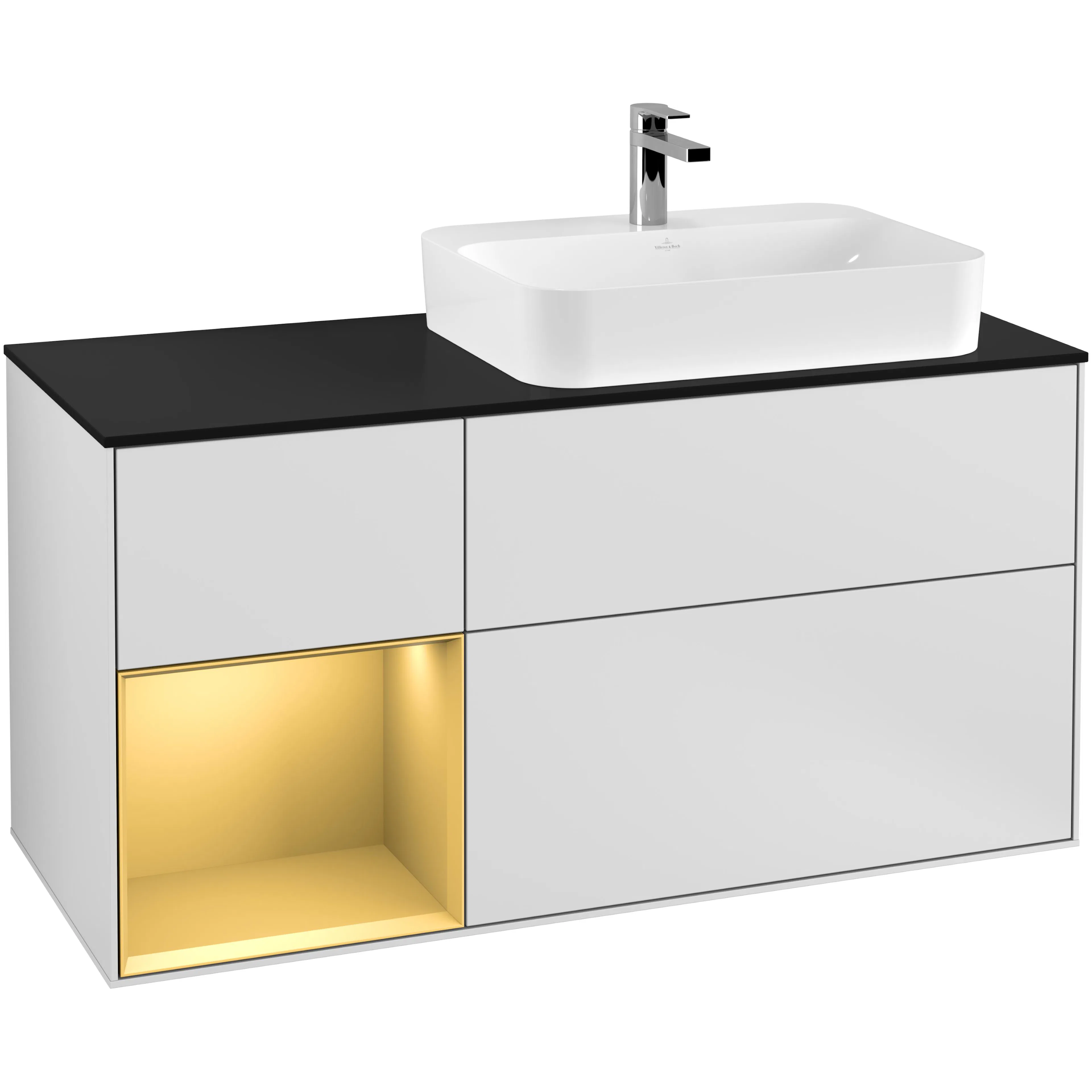 Tvättställsskåp Villeroy & Boch Finion med 3 Lådor Hylla och Bänkskiva för Ocentrerat Ytmonterat Tvättställ