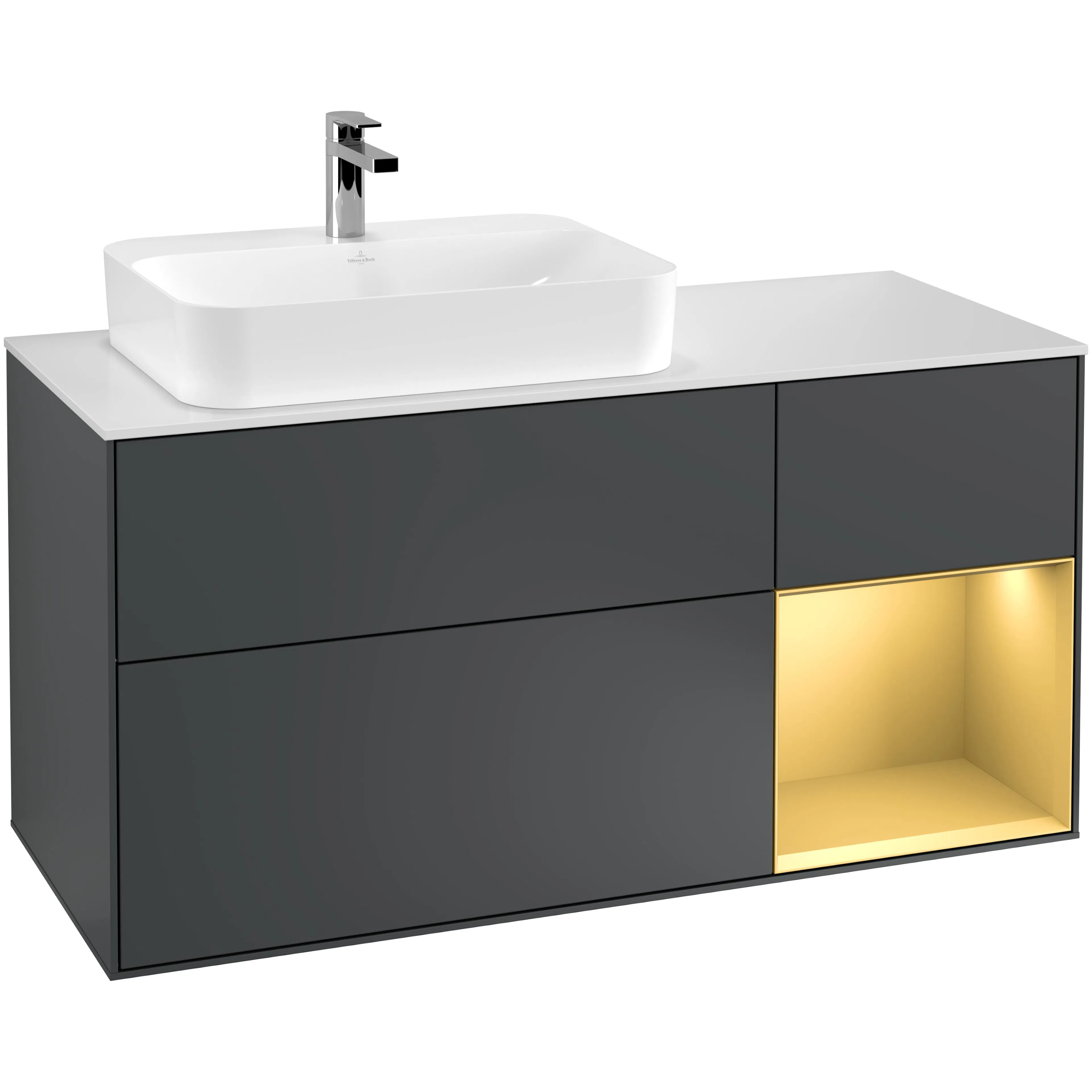 Tvättställsskåp Villeroy & Boch Finion med 3 Lådor Hylla och Bänkskiva för Ocentrerat Ytmonterat Tvättställ