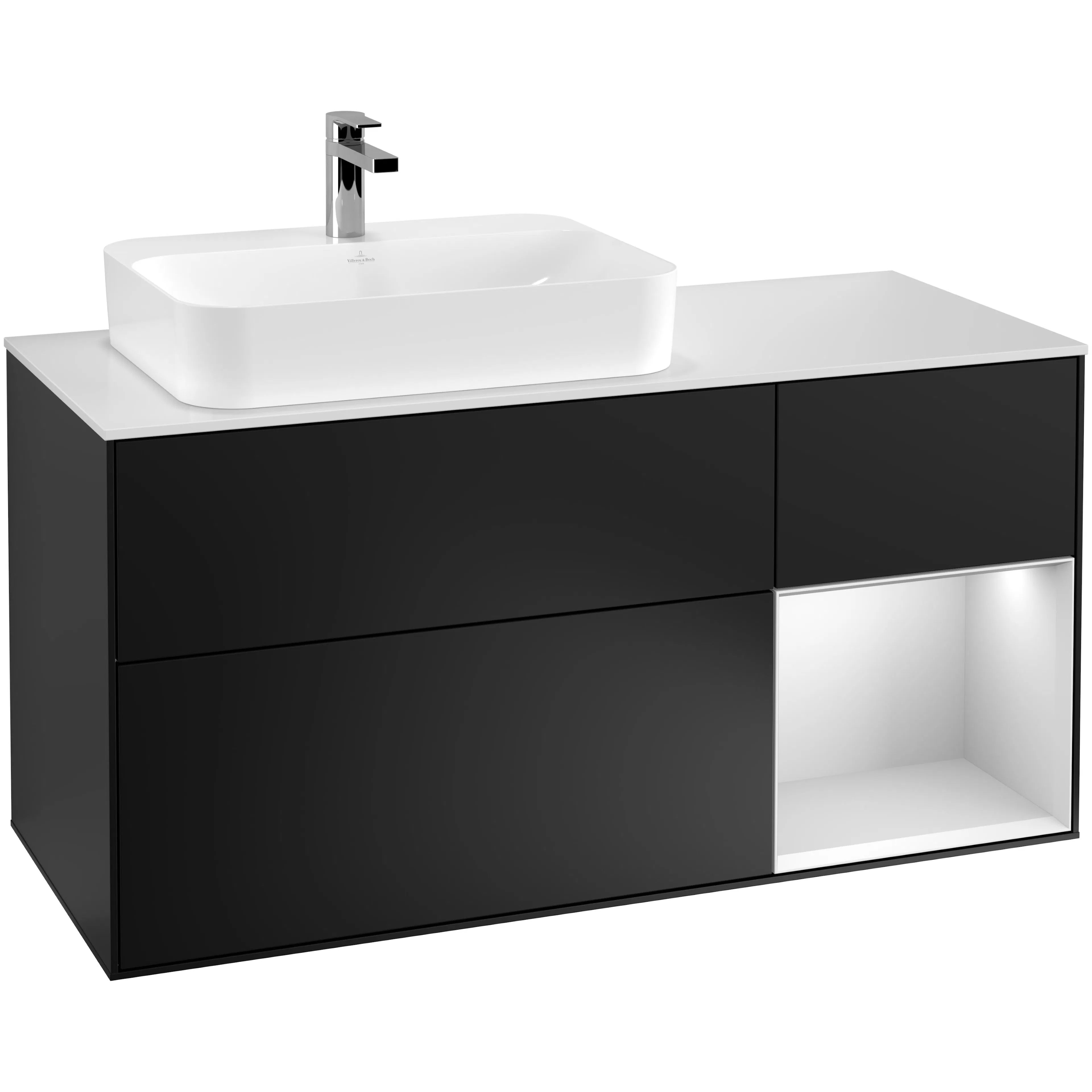 Tvättställsskåp Villeroy & Boch Finion med 3 Lådor Hylla och Bänkskiva för Ocentrerat Ytmonterat Tvättställ