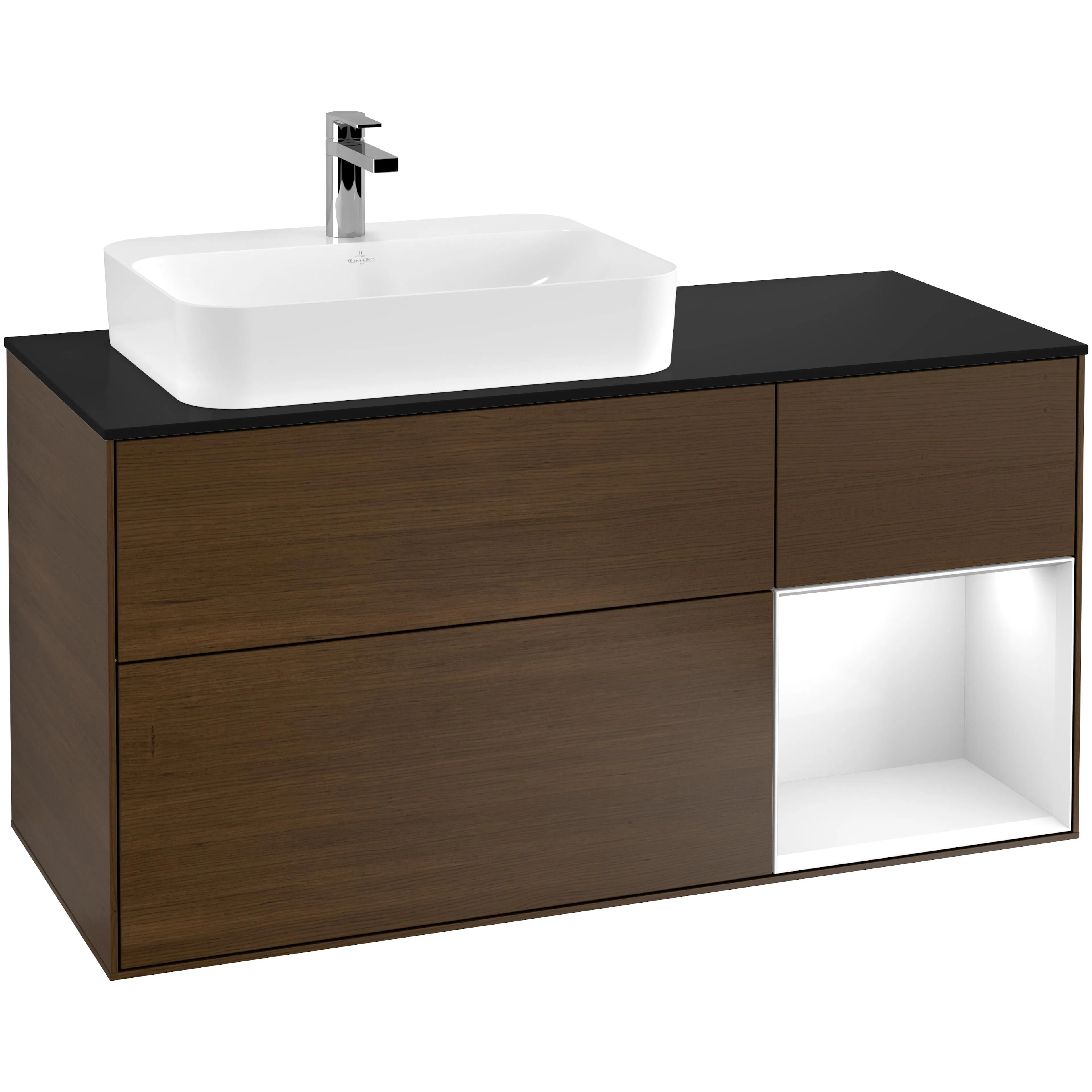 Tvättställsskåp Villeroy & Boch Finion med 3 Lådor Hylla och Bänkskiva för Ocentrerat Ytmonterat Tvättställ