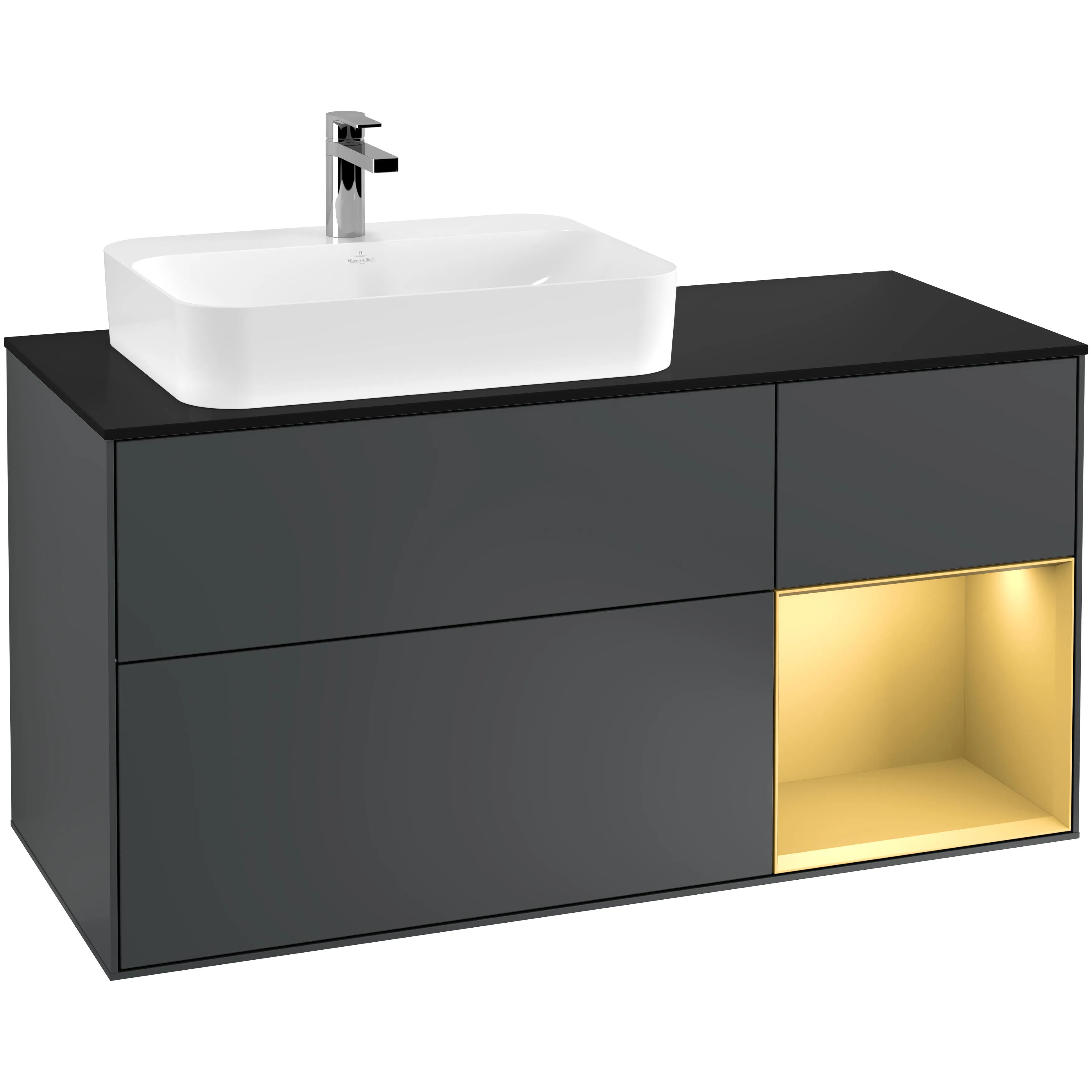 Tvättställsskåp Villeroy & Boch Finion med 3 Lådor Hylla och Bänkskiva för Ocentrerat Ytmonterat Tvättställ