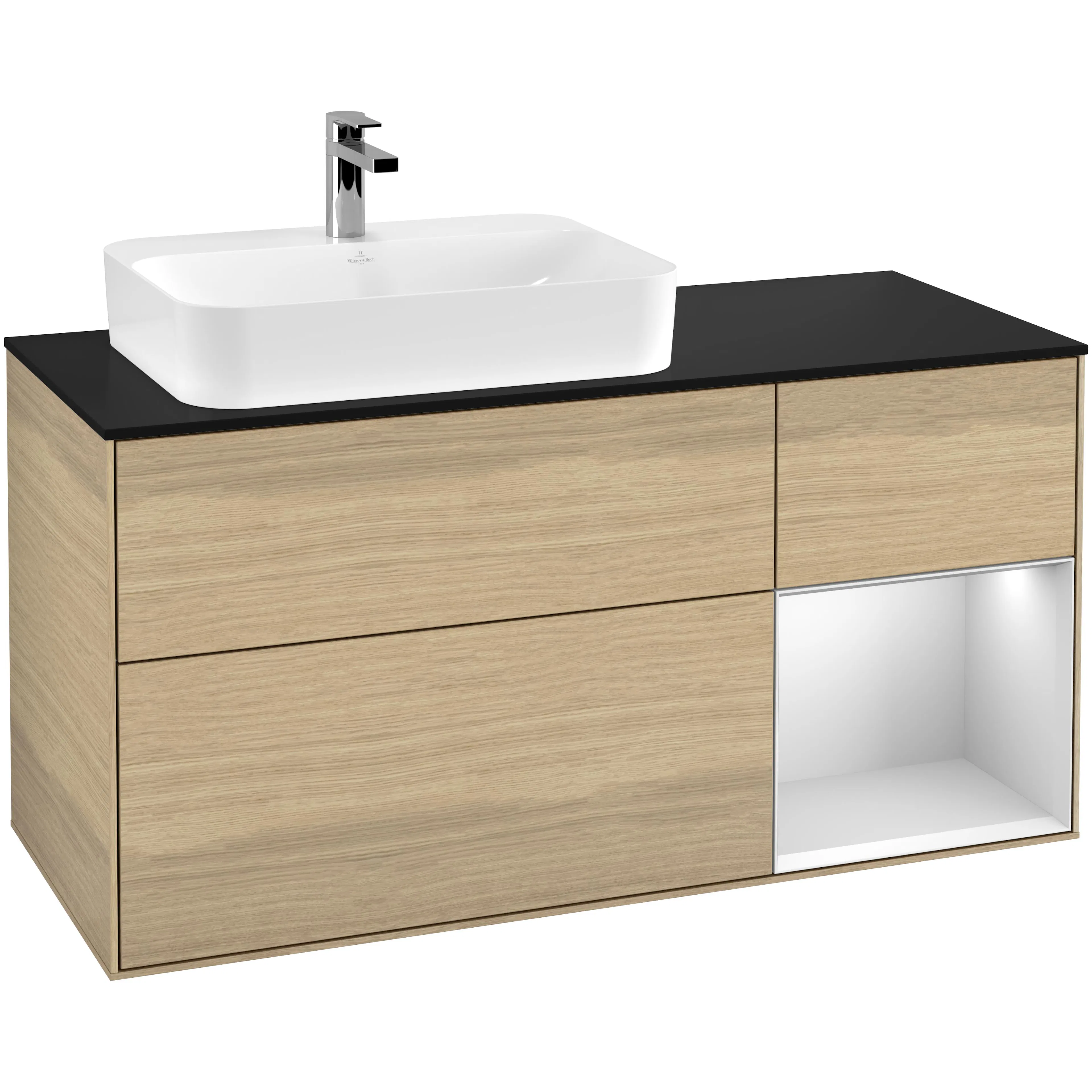 Tvättställsskåp Villeroy & Boch Finion med 3 Lådor Hylla och Bänkskiva för Ocentrerat Ytmonterat Tvättställ