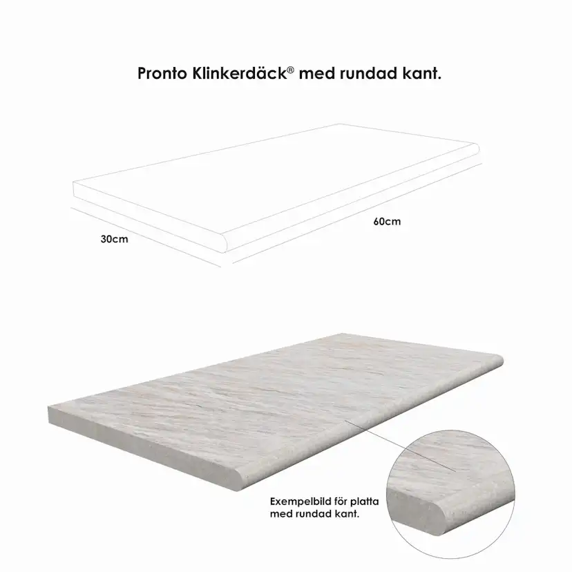 Poolkant/Trappsteg Pronto Klinkerdäck Cemento Lime 60x30 cm
