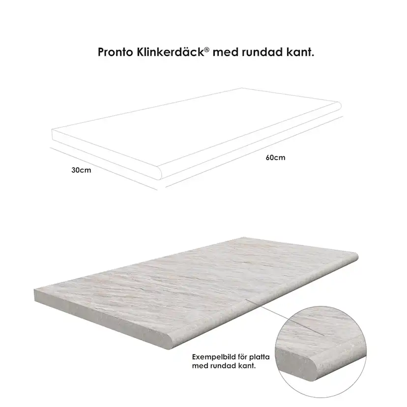 Poolkant/trappsteg Pronto Klinkerdäck Meteo Salt 30x60 cm