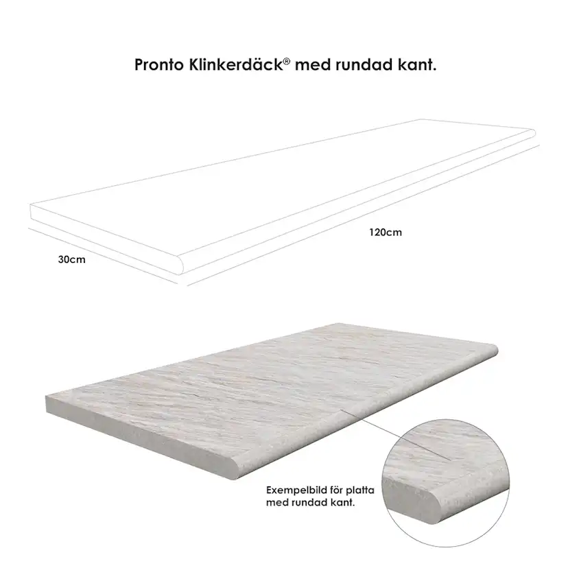 Poolkant/trappsteg Pronto Klinkerdäck Stone Silverstone 30x120 cm