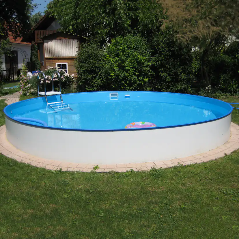 Stålväggspool Planet Pool Premium Inbyggd Rund Ø350 cm D:120 cm inkl SF8 Stege och Tillbehör