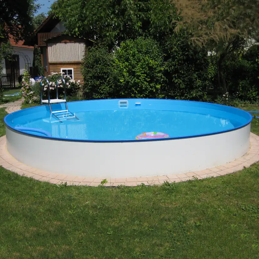 Stålväggspool Planet Pool Premium Inbyggd Rund Ø600 cm D:150 cm inkl SF8 Stege och Tillbehör
