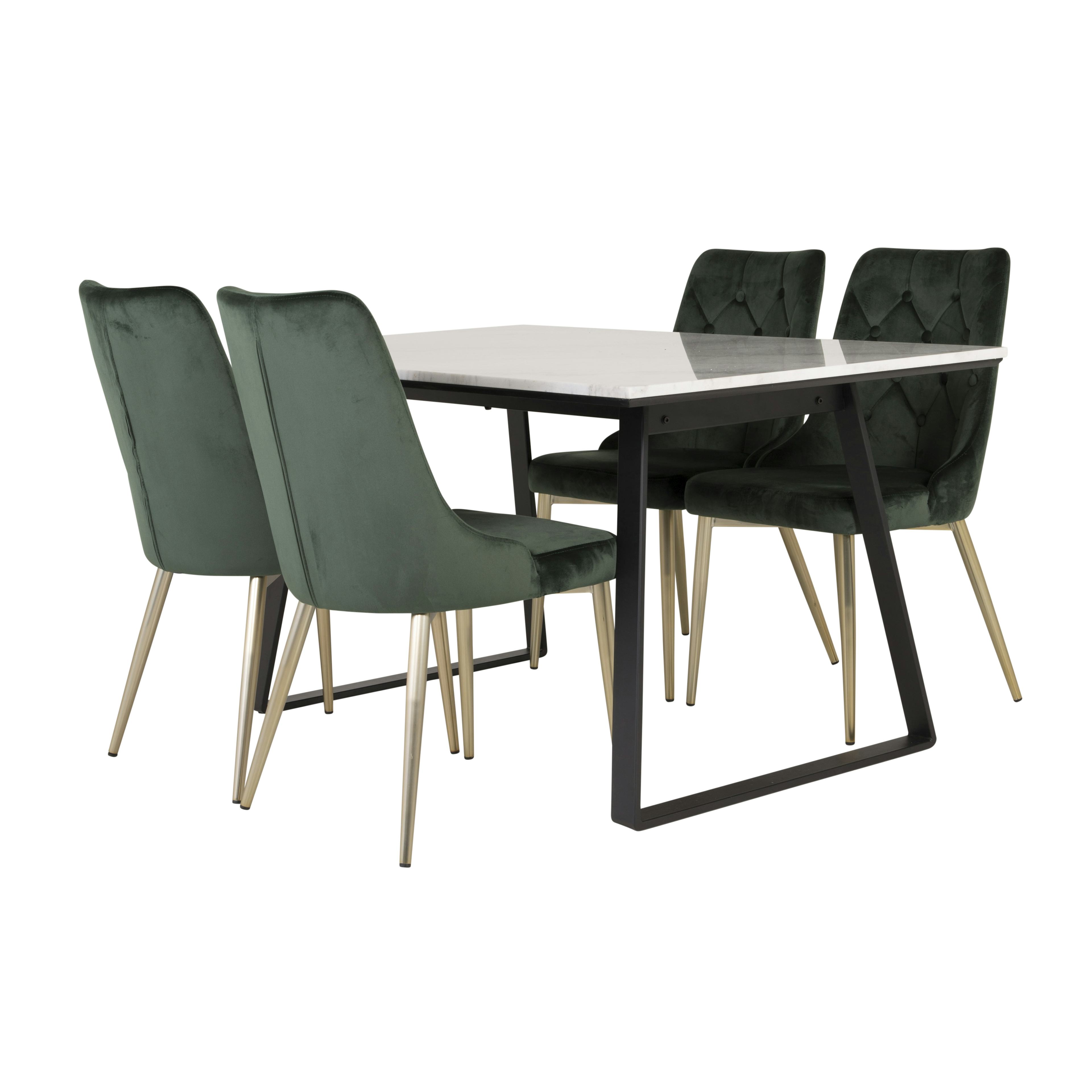 Matgrupp Venture Home Estelle 140 med 4 Vera Stolar Sammet/Mässing