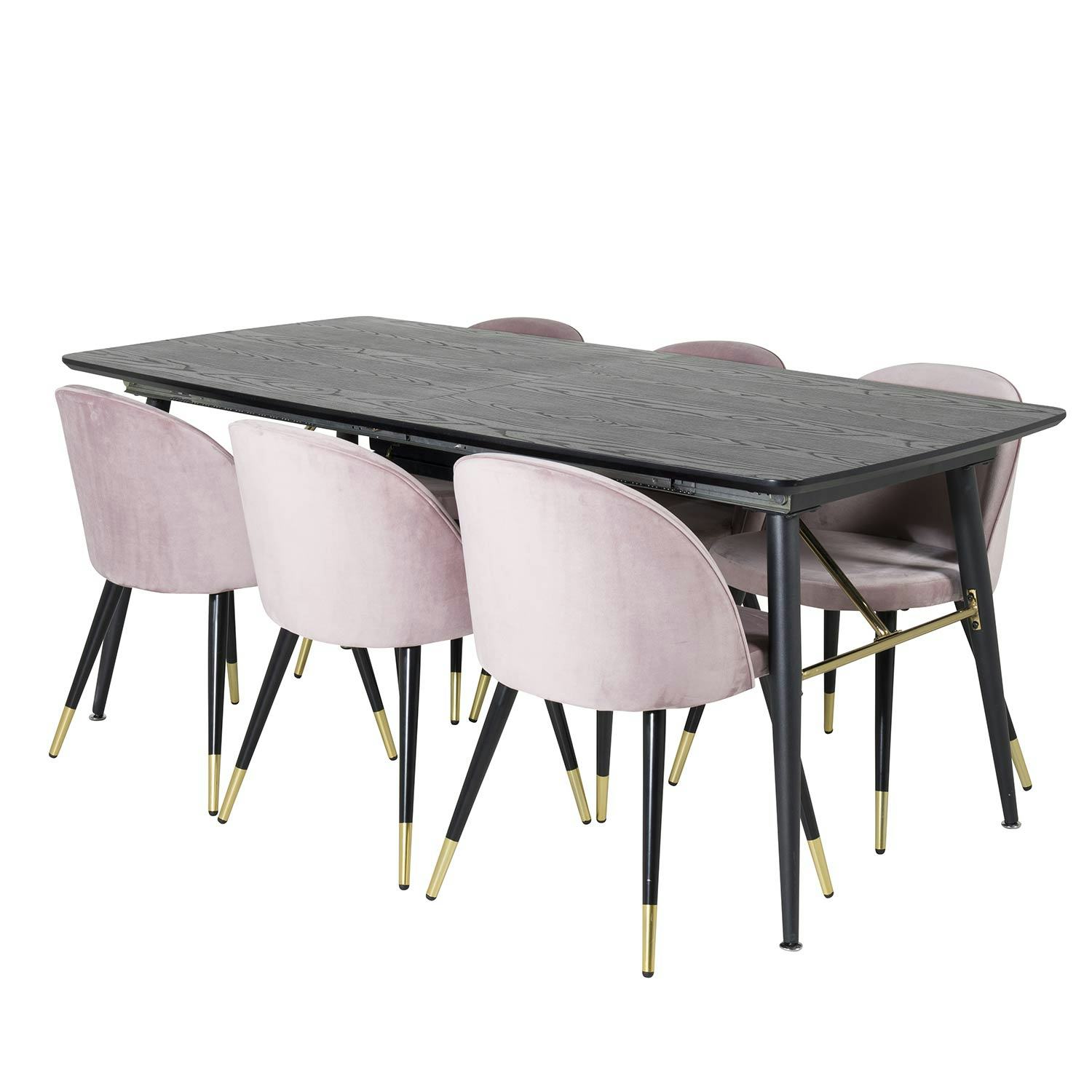 Matgrupp Venture Home Gold med 6 Velvet Stolar