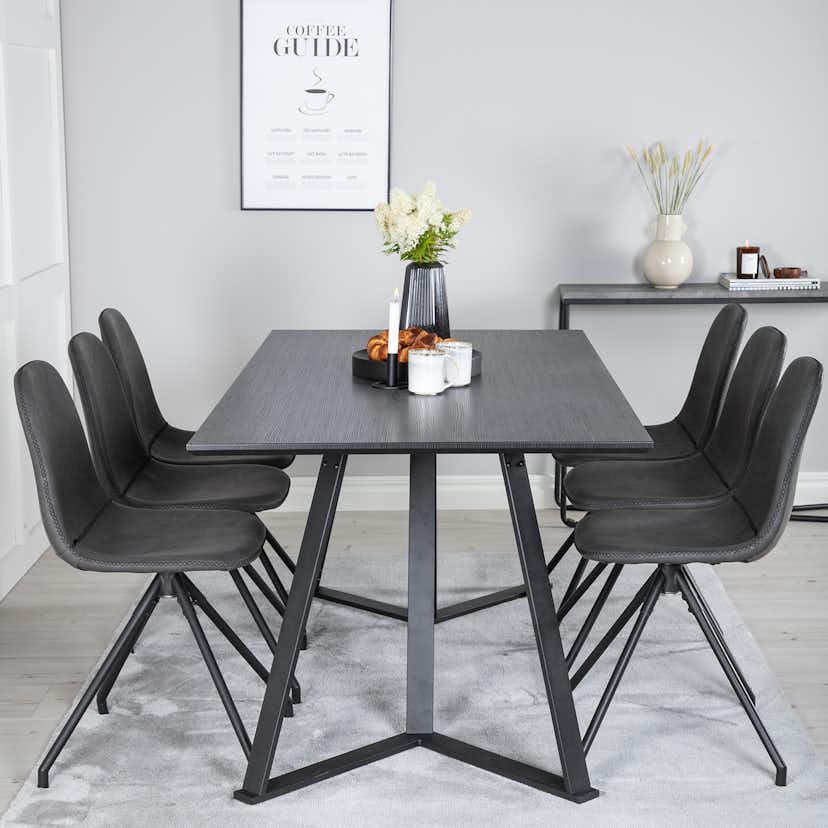 Matgrupp Venture Home Madde med 6 Pobbie Stolar Konstläder