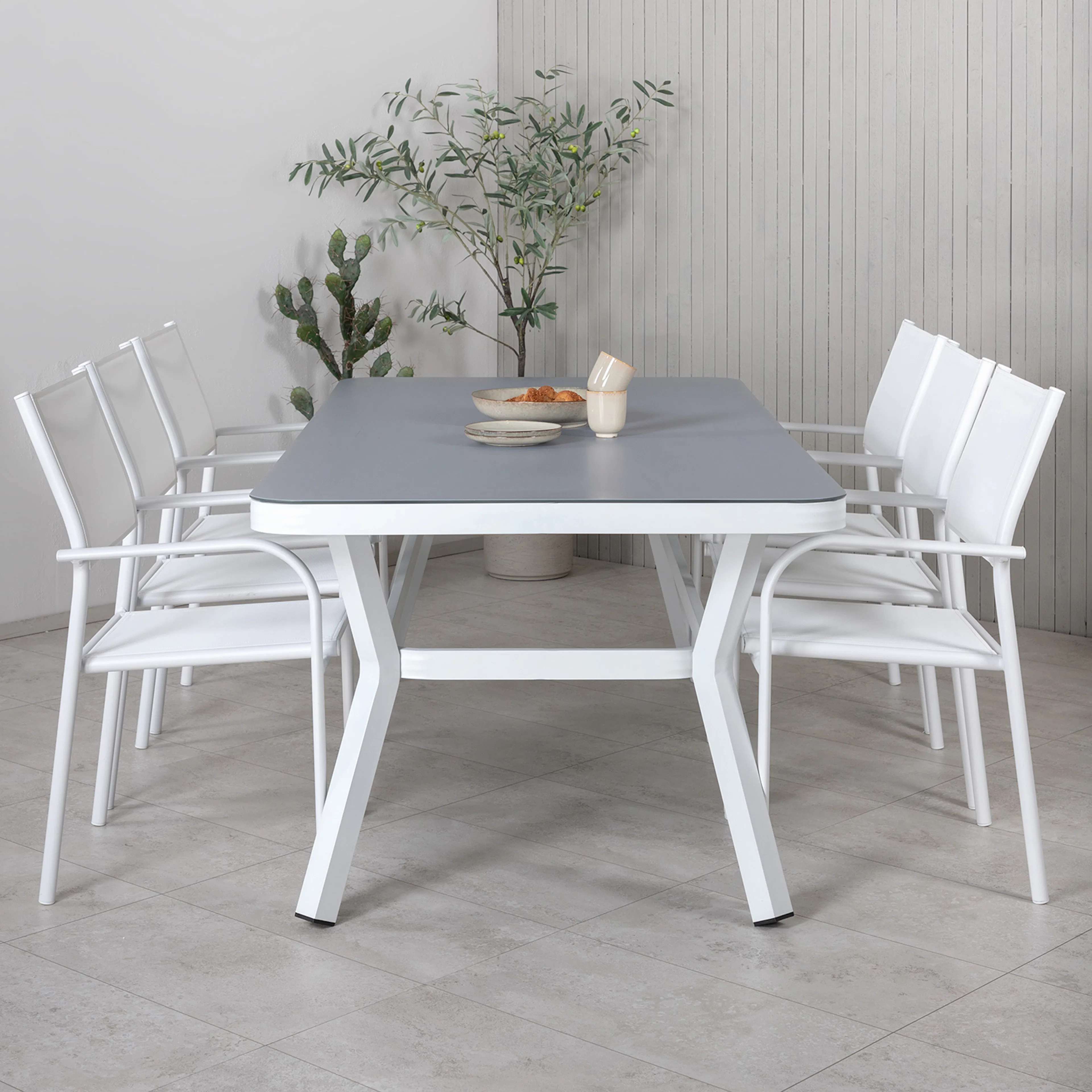 Matgrupp Venture Home Virya 160x90 med 6 Santorini Stapelstolar