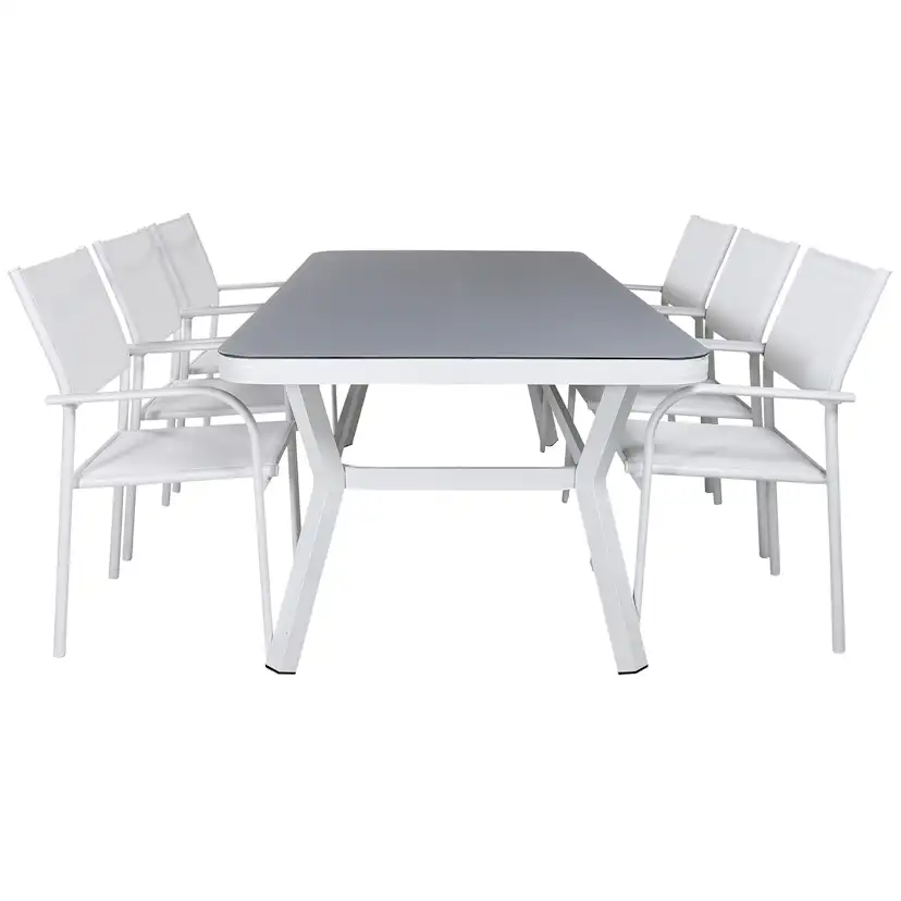 Matgrupp Venture Home Virya 160x90 med 6 Santorini Stapelstolar