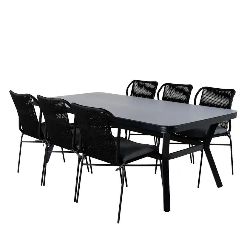 Matgrupp Utomhus Venture Home Vyn med 6 Julle Stapelbara Trädgårdsstolar