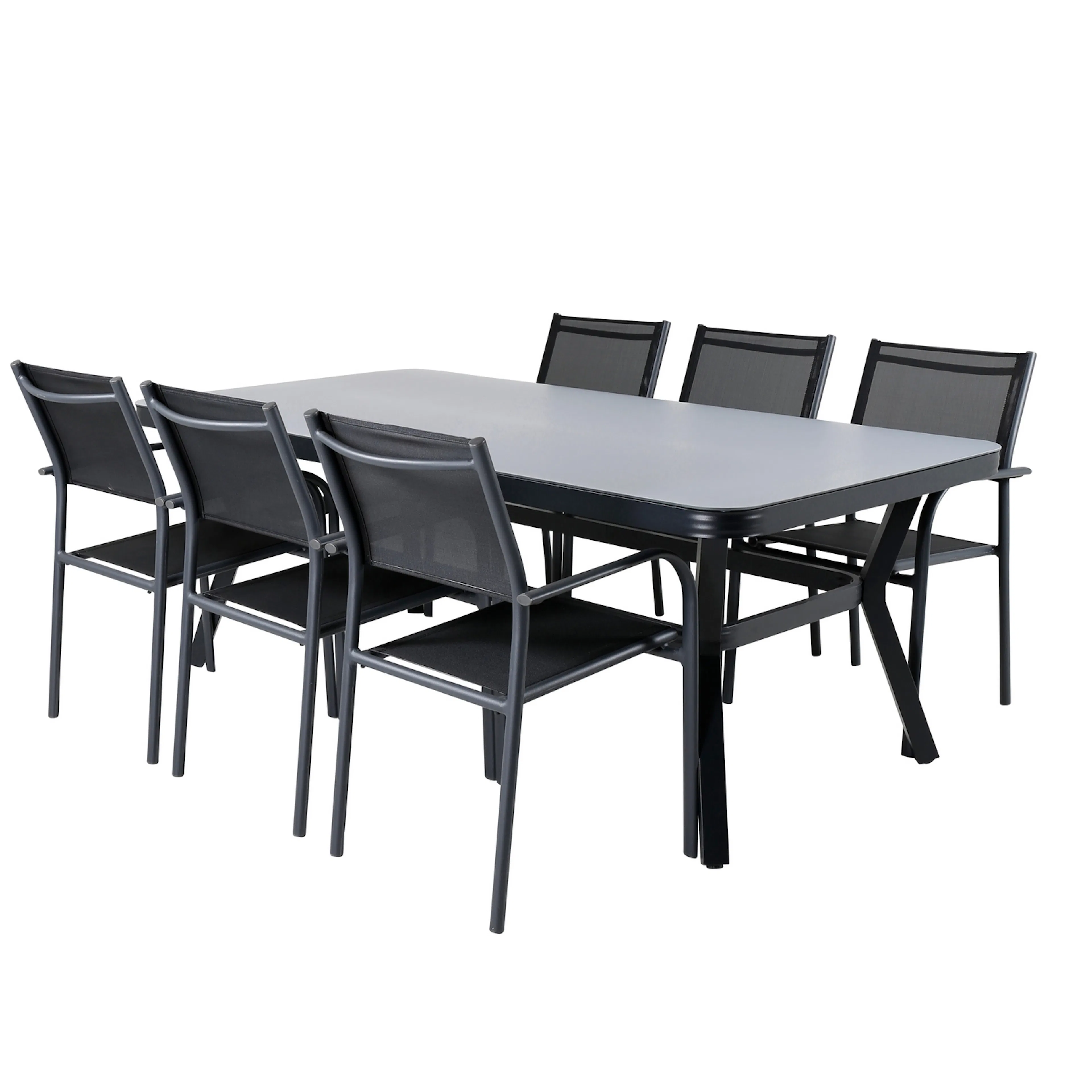 Matgrupp Utomhus Venture Home Vyn med 6 Samba Stapelbara Trädgårdsstolar