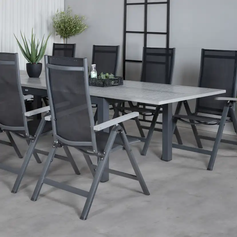 Matgrupp Utomhus Venture Home Aleyna 224 Svart med 8 Aleyna PositionsTrädgårdsstolar