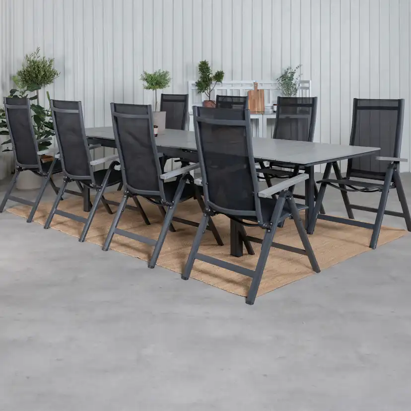 Matgrupp Venture Home Lova 224 Svart med 8 Aleyna Positionsstolar