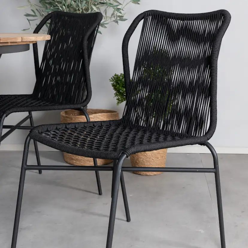 Matgrupp Utomhus Venture Home Meya med 6 Jefferson Stapelbara Trädgårdsstolar