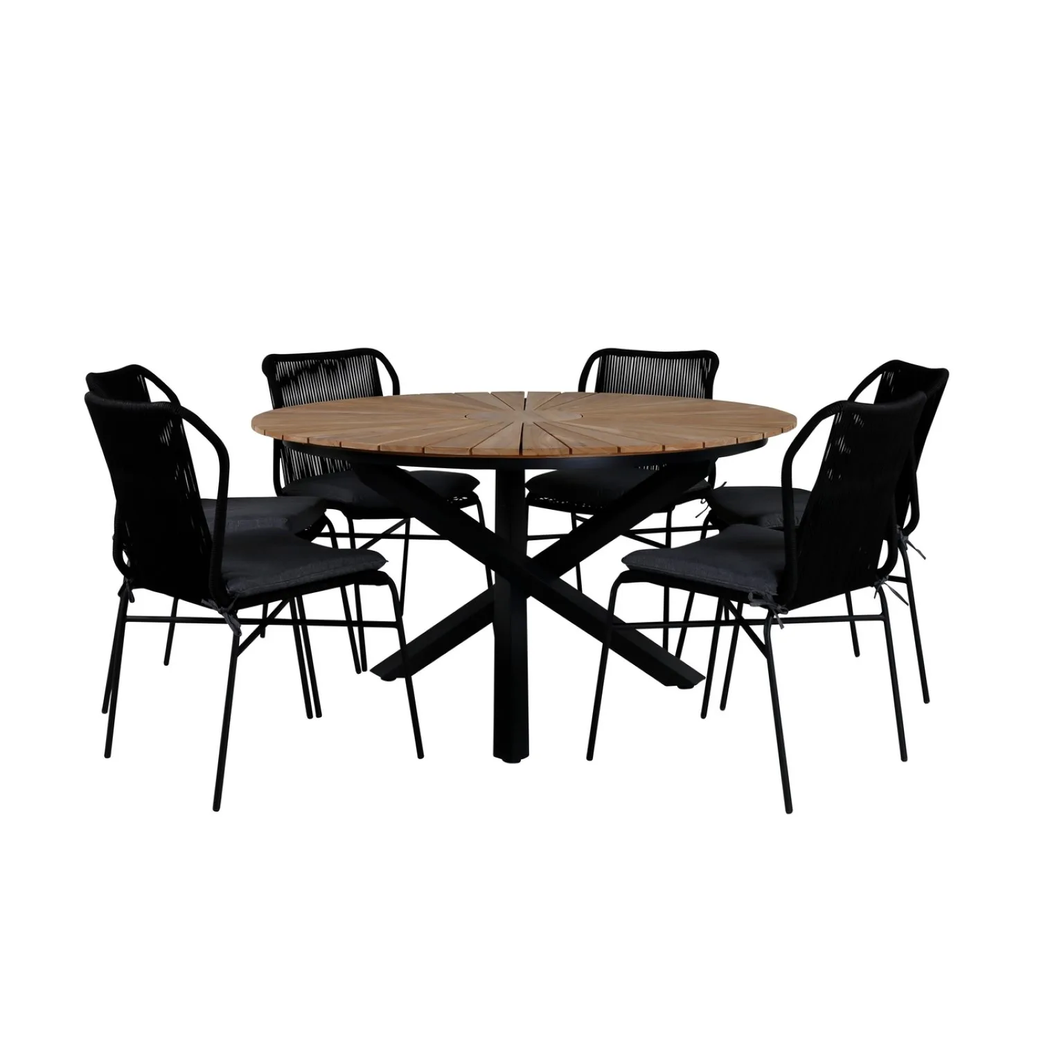 Matgrupp Utomhus Venture Home Meya med 6 Jefferson Stapelbara Trädgårdsstolar