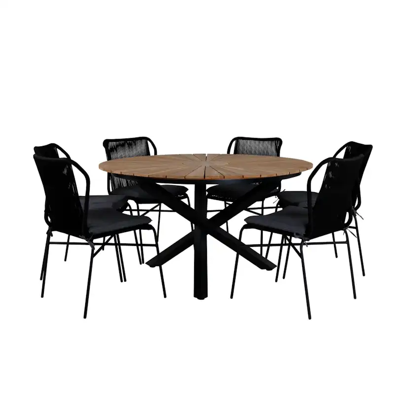 Matgrupp Utomhus Venture Home Meya med 6 Jefferson Stapelbara Trädgårdsstolar