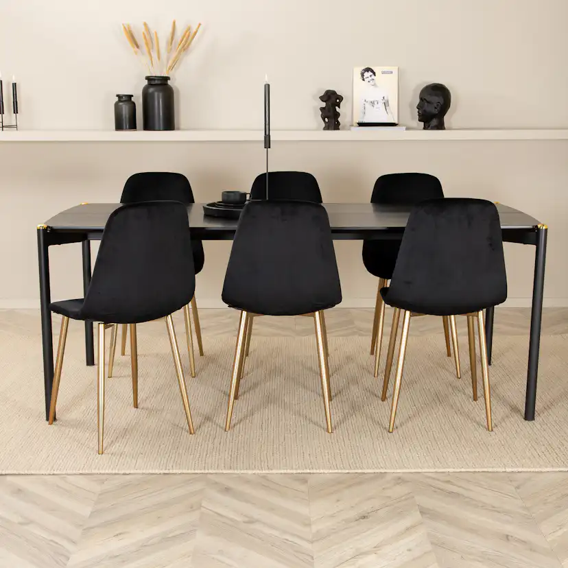 Matgrupp Venture Home Paris med 6 Pobbie Stolar Mässing