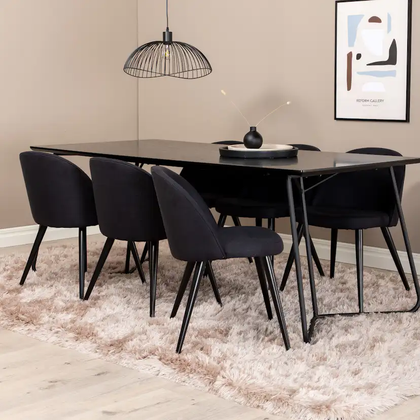Matgrupp Venture Home Annika Svart med 6 Valentina Stolar